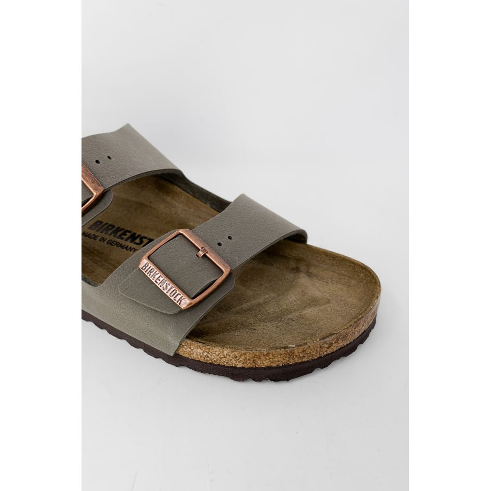 Birkenstock Graue Leder-Sandalen mit flachem Absatz