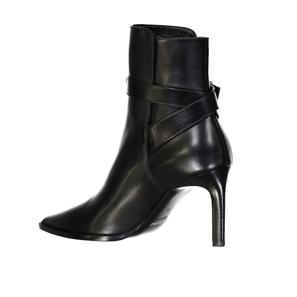 Celine Schwarze Kalbsleder-Stiefel mit hohem Absatz