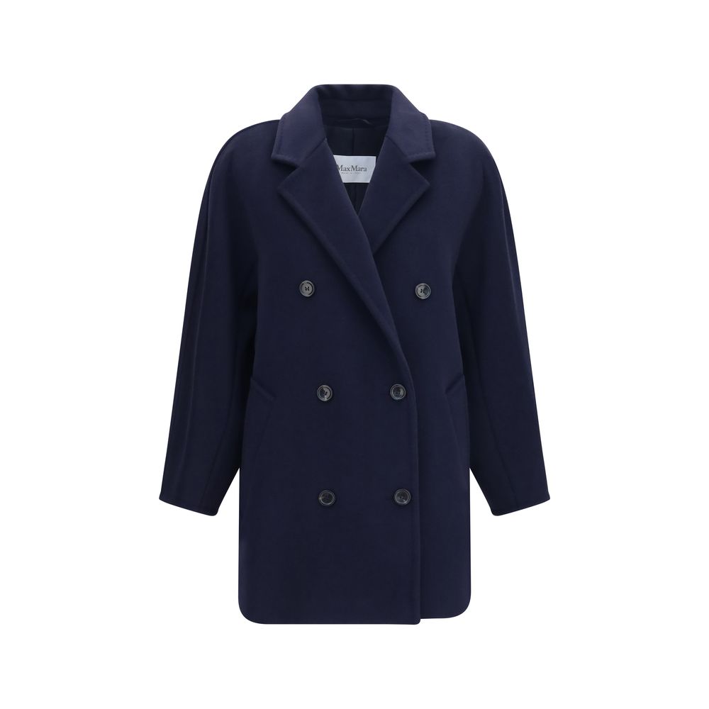 Max Mara Blaue Jacke aus Wolle Oves Aries in voller Länge