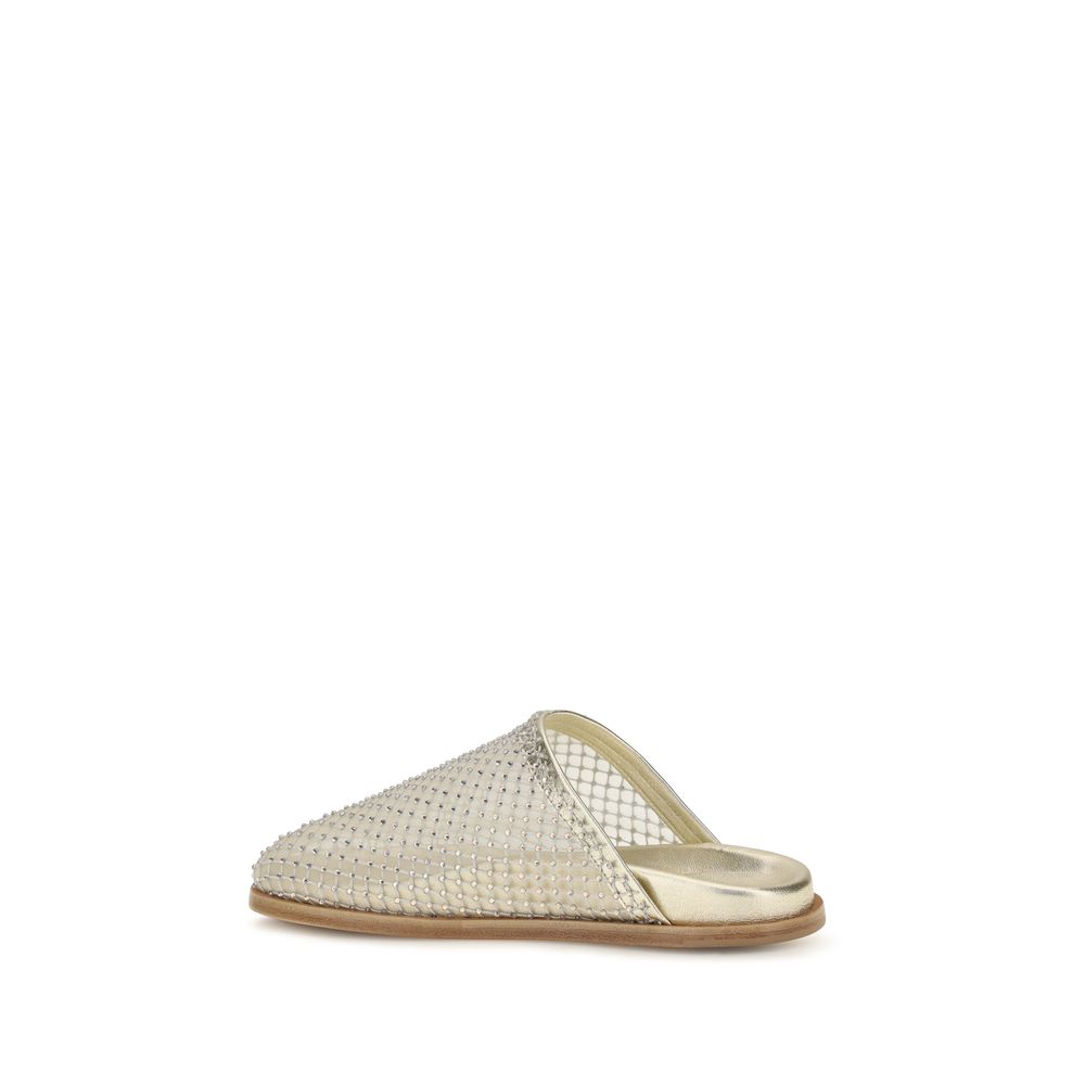 Forte_Forte Mules aus silbernem Stoff