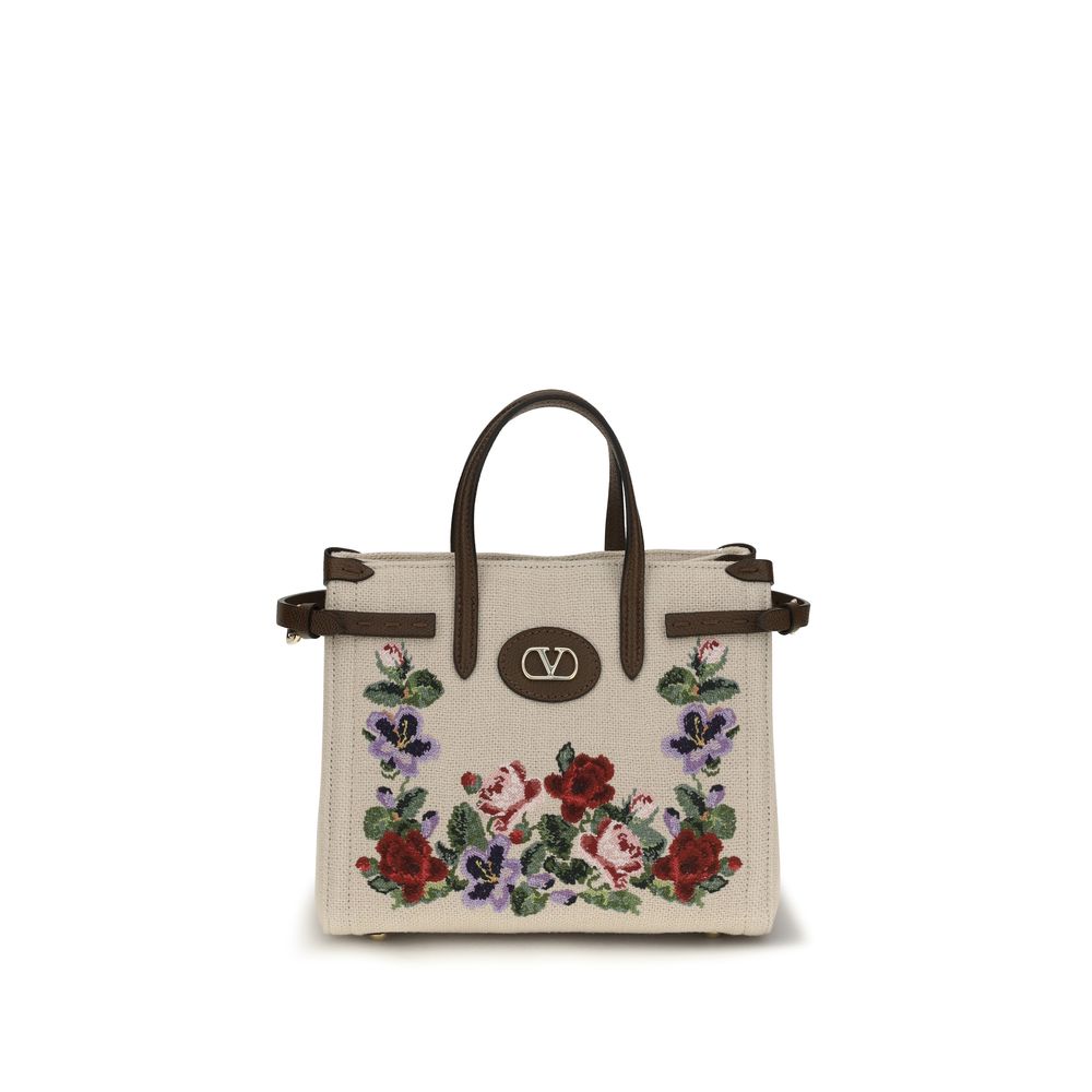 Valentino Garavani Beige Leinen Schultertasche