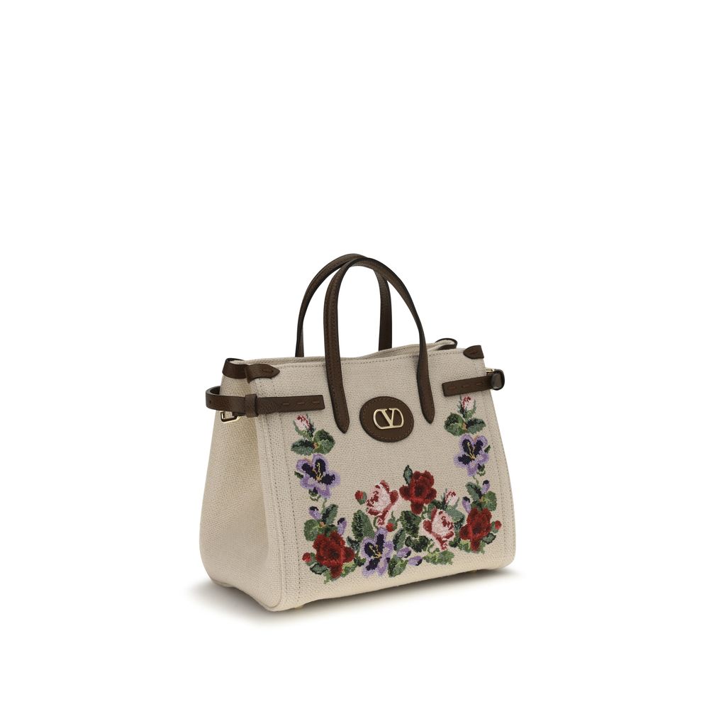 Valentino Garavani Beige Leinen Schultertasche