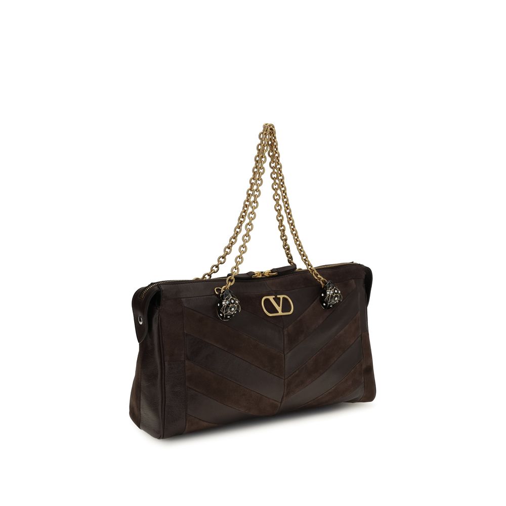 Valentino Garavani Braune Kalbsleder Bos Taurus Schultertasche