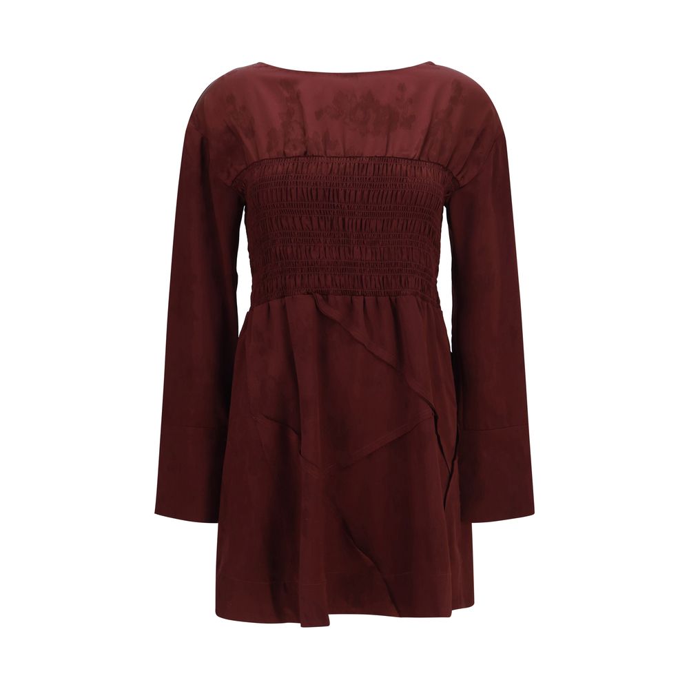 Ganni Bordeaux-farbenes Freizeitkleid aus Acetat