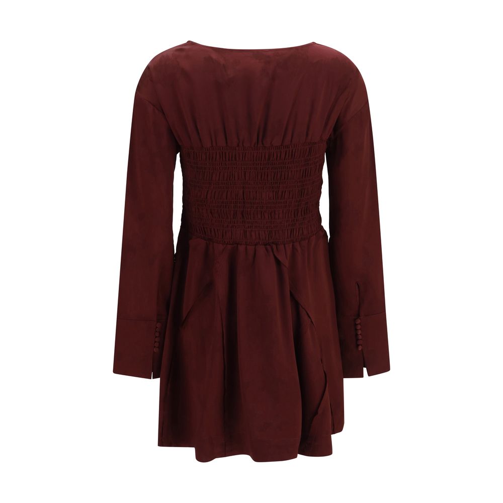 Ganni Bordeaux-farbenes Freizeitkleid aus Acetat