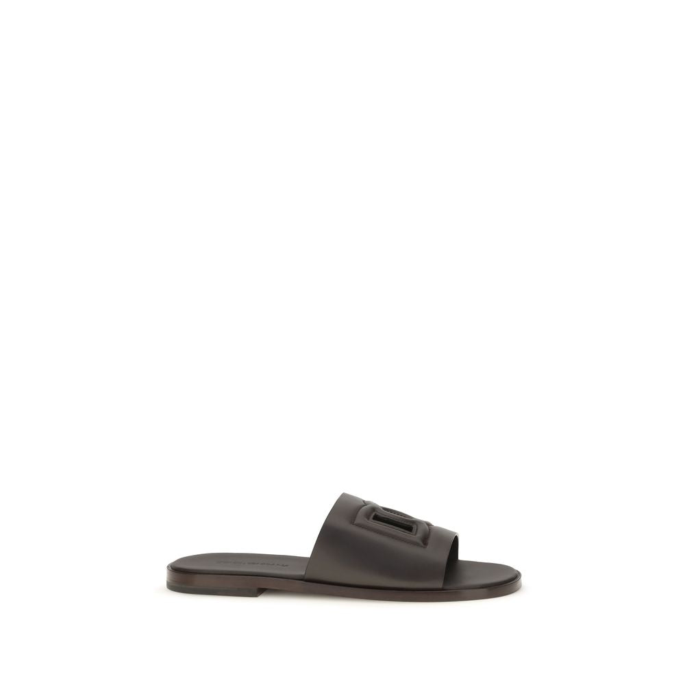Dolce & Gabbana Braune Kalbsleder Bos Taurus Flache Sandalen