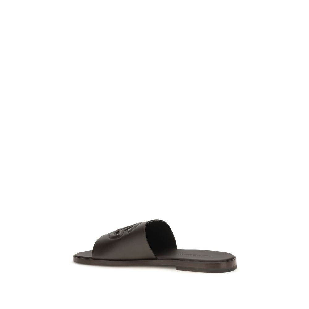 Dolce & Gabbana Braune Kalbsleder Bos Taurus Flache Sandalen