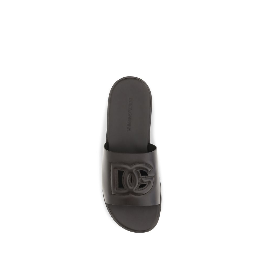 Dolce & Gabbana Braune Kalbsleder Bos Taurus Flache Sandalen