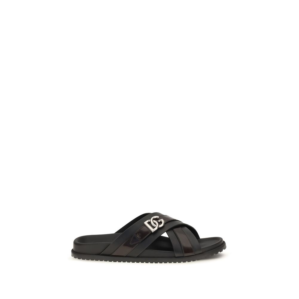Dolce & Gabbana Schwarze Bos Taurus Sandalen aus Kalbsleder