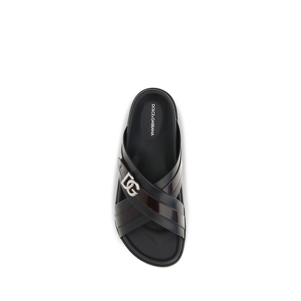 Dolce & Gabbana Schwarze Bos Taurus Sandalen aus Kalbsleder