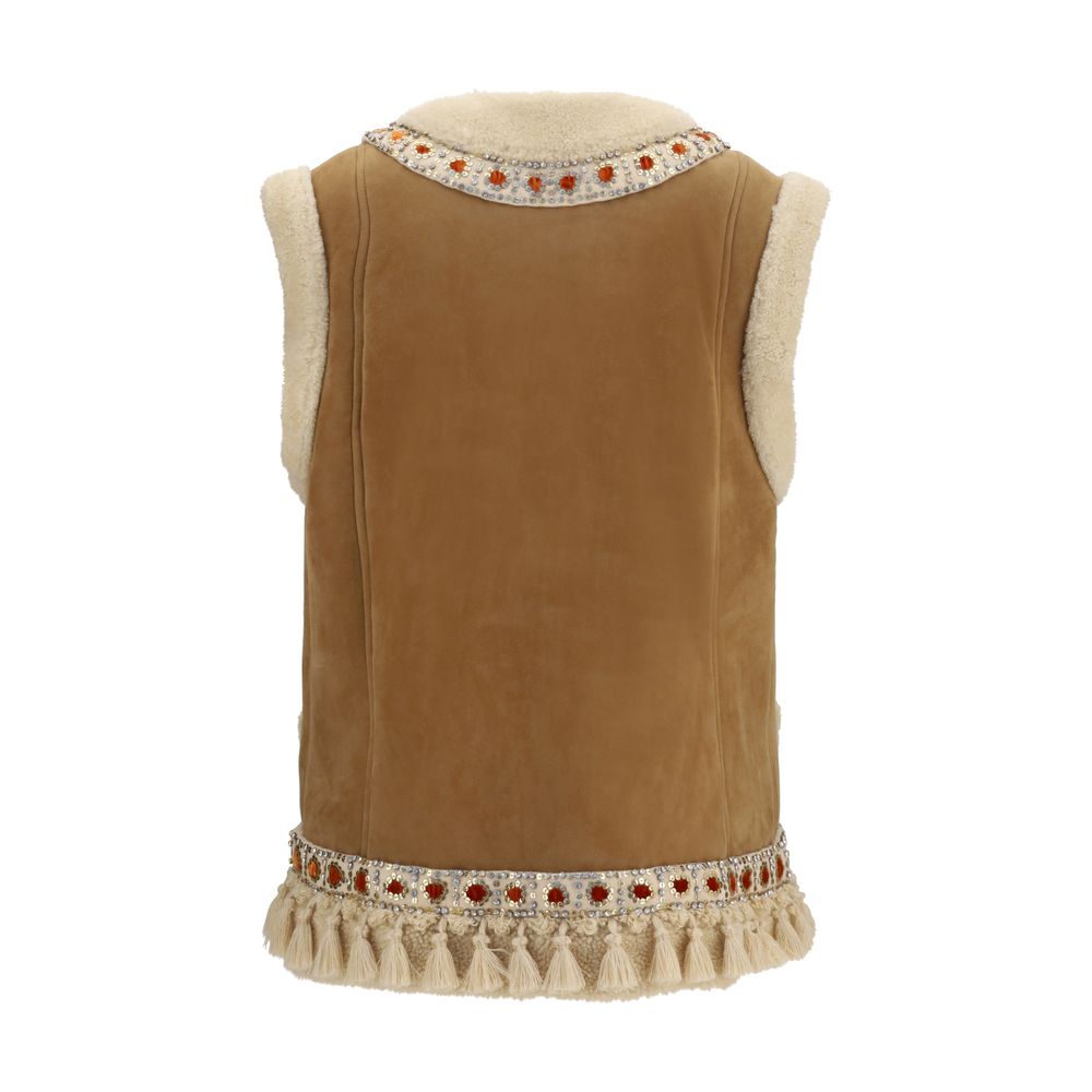 Valentino Garavani Ärmellose Jacke aus Lammleder in Beige Ovis Aries Aries