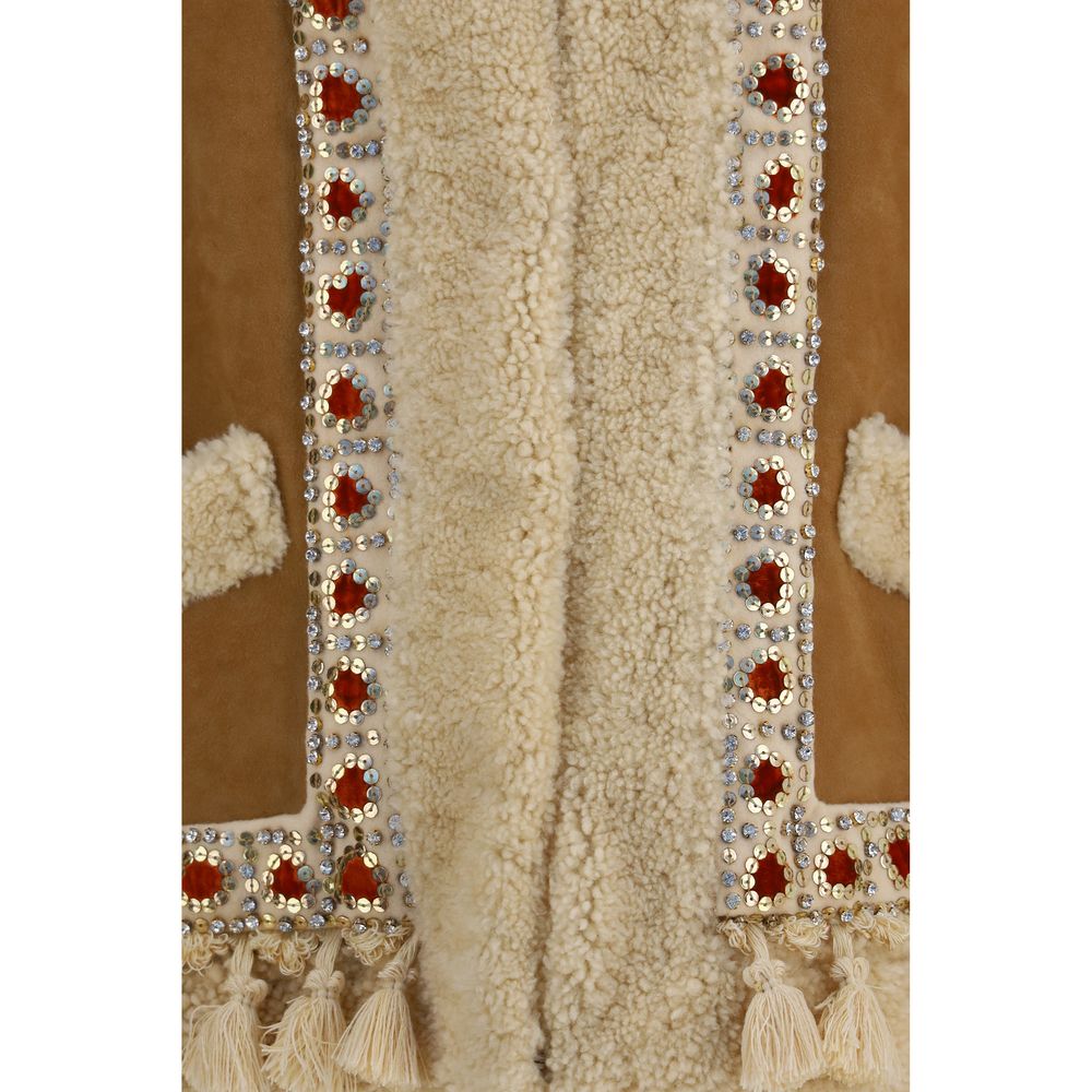 Valentino Garavani Ärmellose Jacke aus Lammleder in Beige Ovis Aries Aries