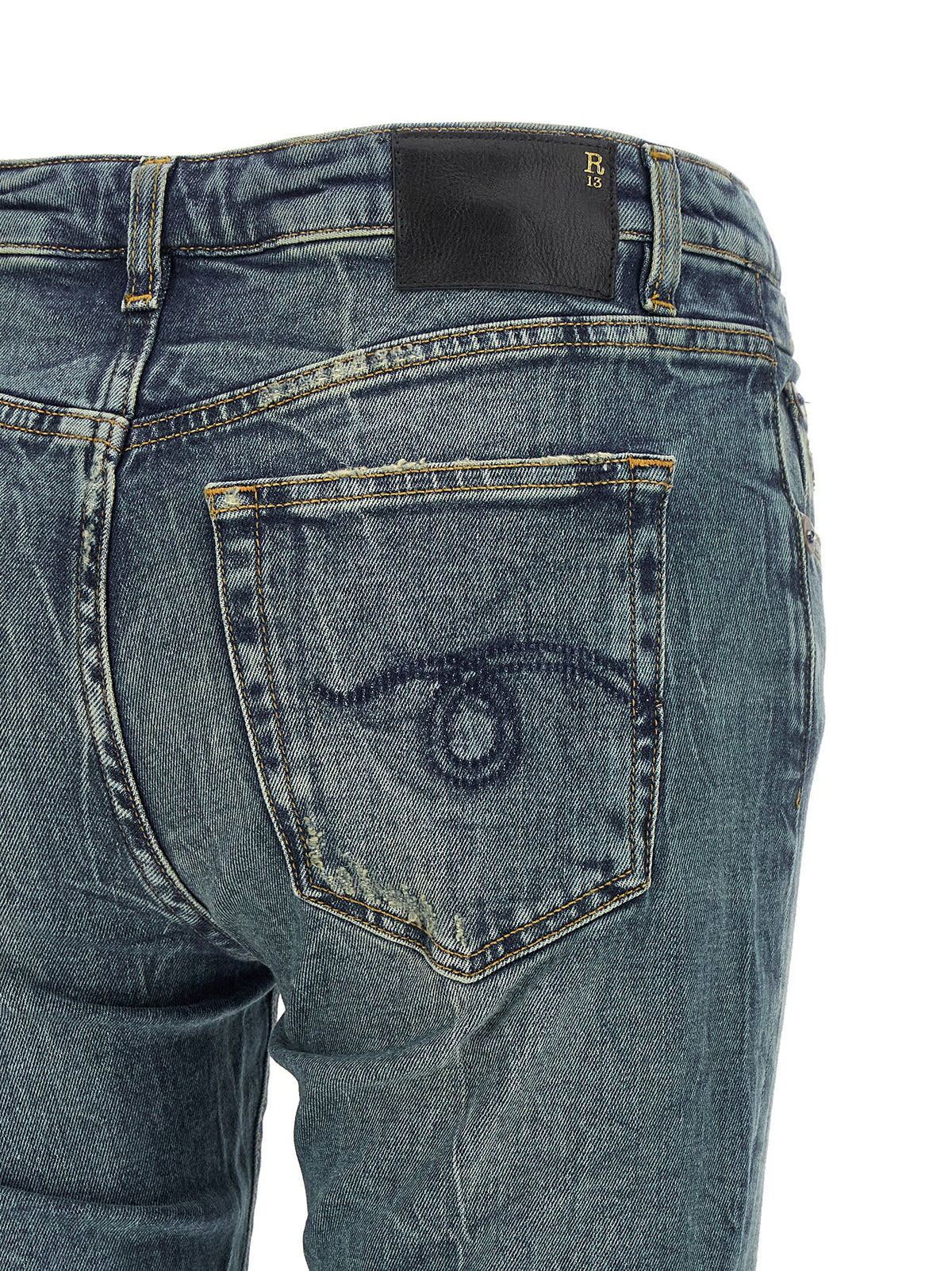 R13 Blaue Baumwoll-Jeans mit ausgestelltem Bein