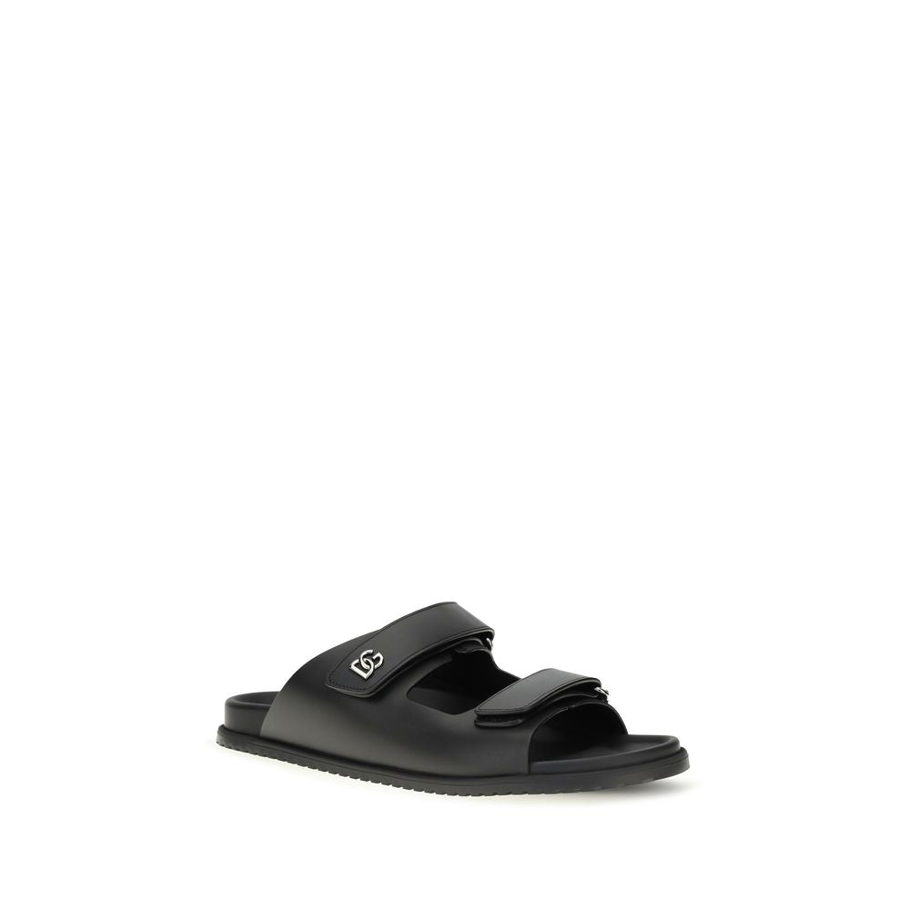Dolce & Gabbana Schwarze Bos Taurus Kalbsleder-Sandalen