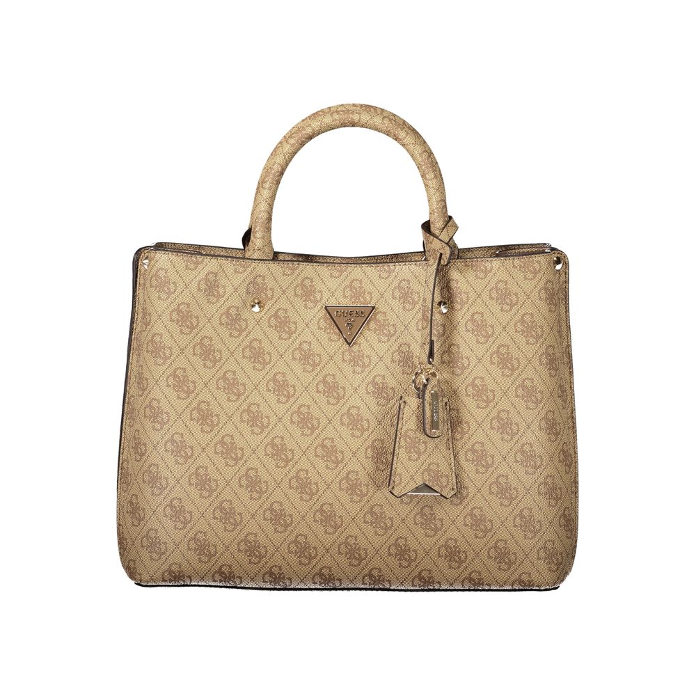 Guess Jeans Beige Leder Damentasche mit Henkeln und Schultergurt