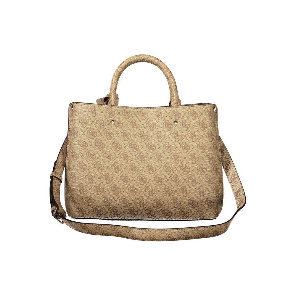 Guess Jeans Beige Leder Damentasche mit Henkeln und Schultergurt