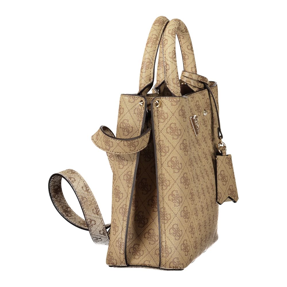 Guess Jeans Beige Leder Damentasche mit Henkeln und Schultergurt