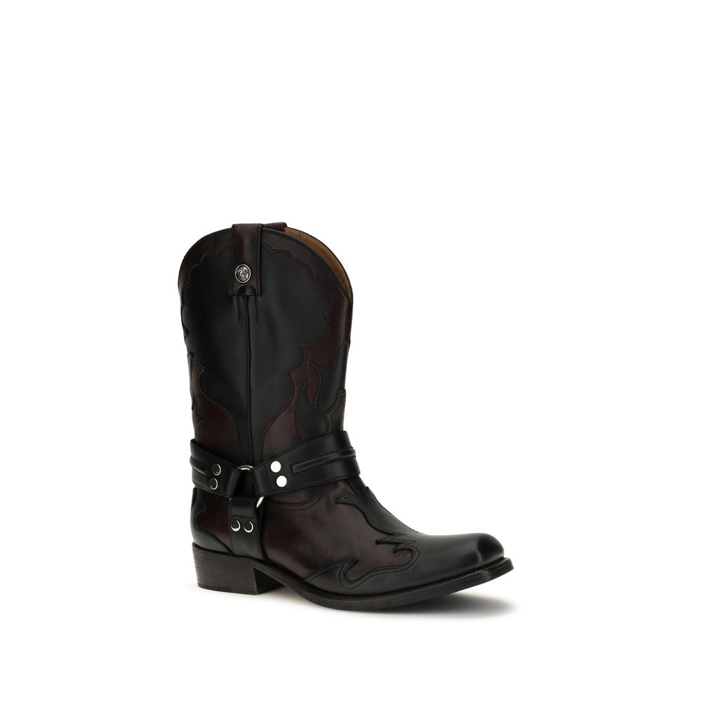 Versace Schwarze Bos Taurus Kalbsleder-Stiefel