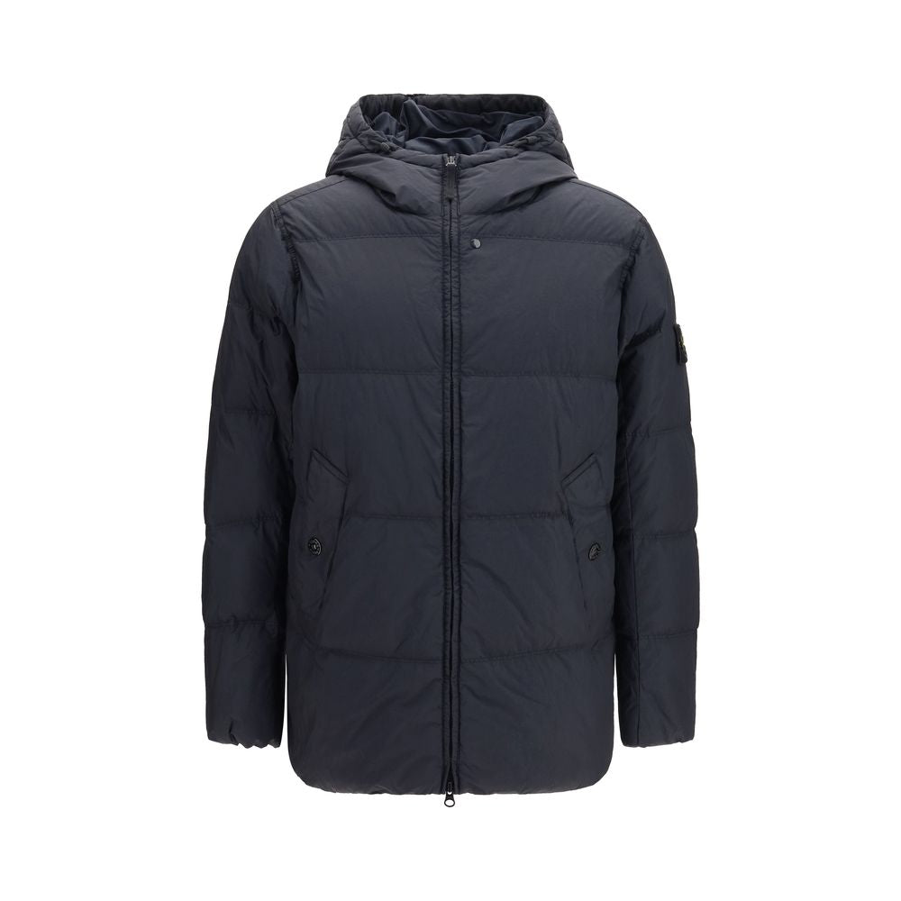 Stone Island Blaue Daunenjacke in voller Länge