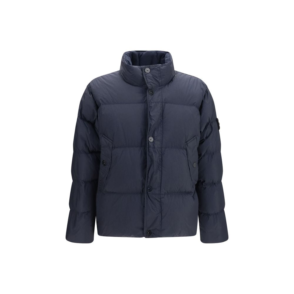 Stone Island Blaue Polyamid-Jacke in voller Länge