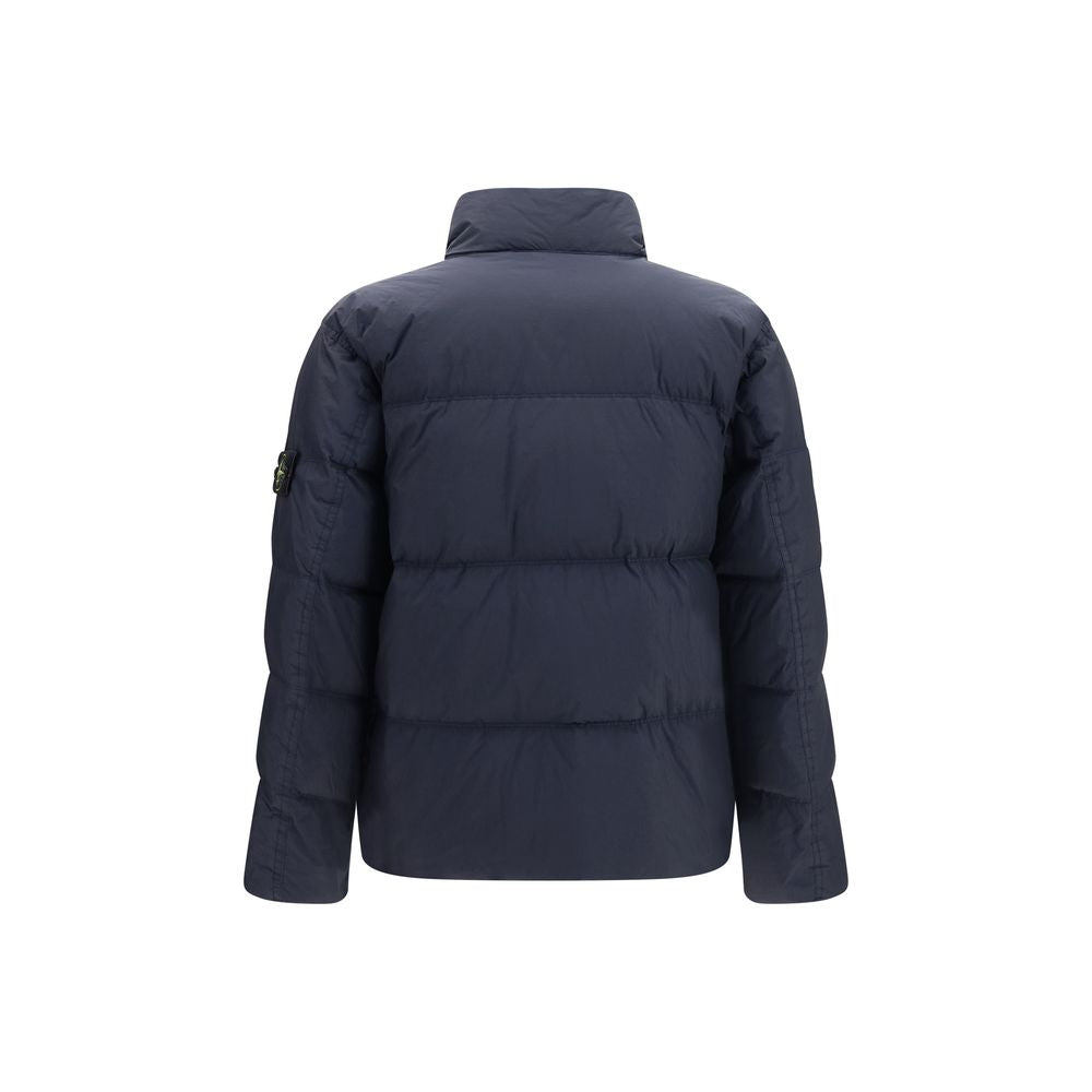 Stone Island Blaue Polyamid-Jacke in voller Länge