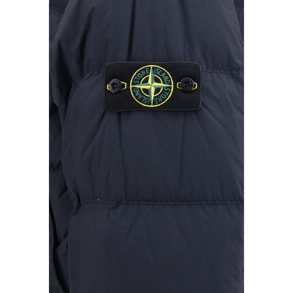 Stone Island Blaue Polyamid-Jacke in voller Länge