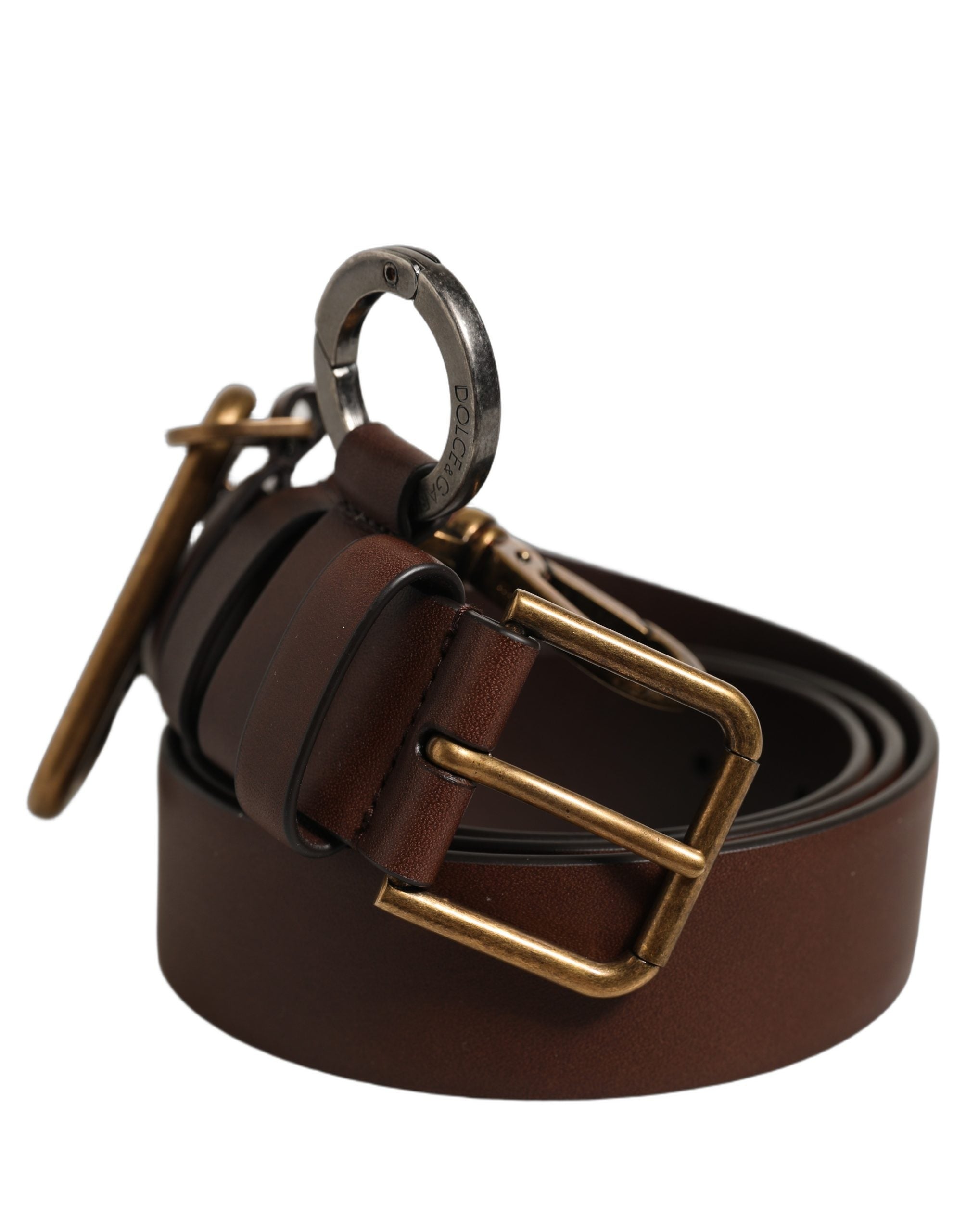 Dolce & Gabbana Herren Gürtel aus braunem Leder mit goldener Karabiner-Schnalle