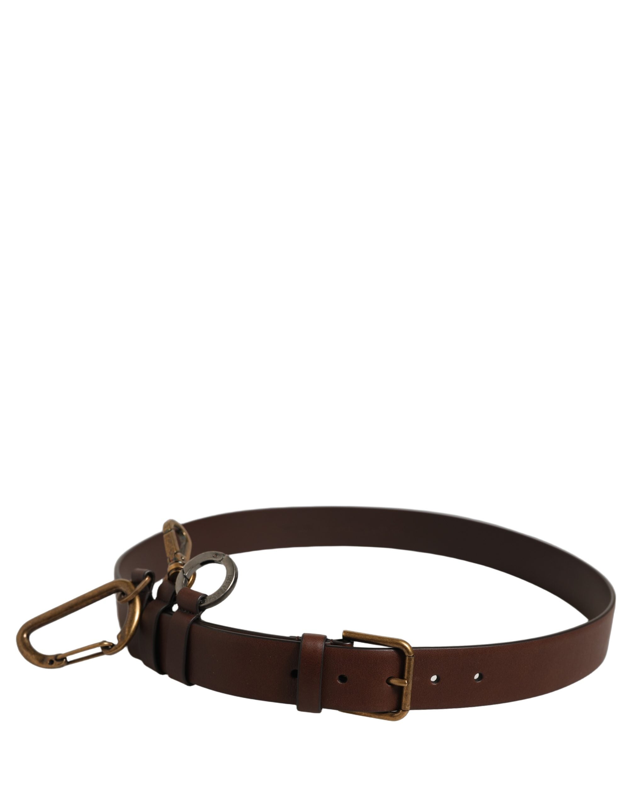 Dolce & Gabbana Herren Gürtel aus braunem Leder mit goldener Karabiner-Schnalle