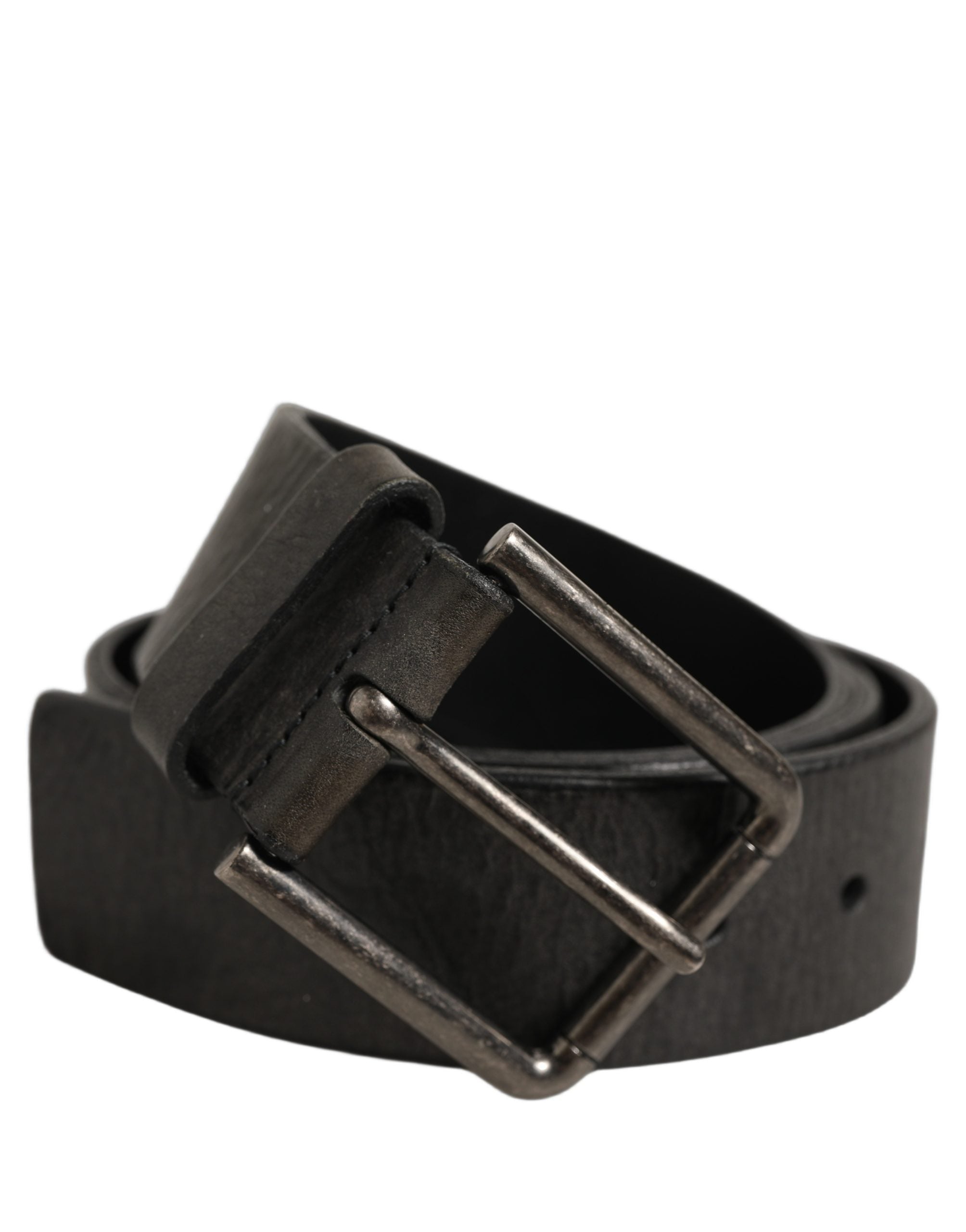 Dolce & Gabbana Schwarzer Ledergürtel mit gebürsteter Metallschnalle für Herren