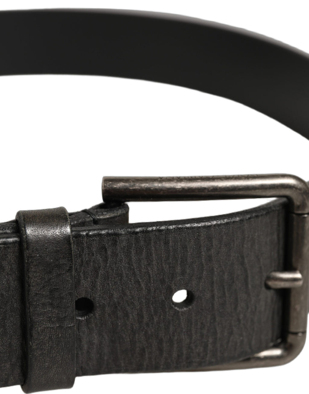 Dolce & Gabbana Schwarzer Ledergürtel mit gebürsteter Metallschnalle für Herren