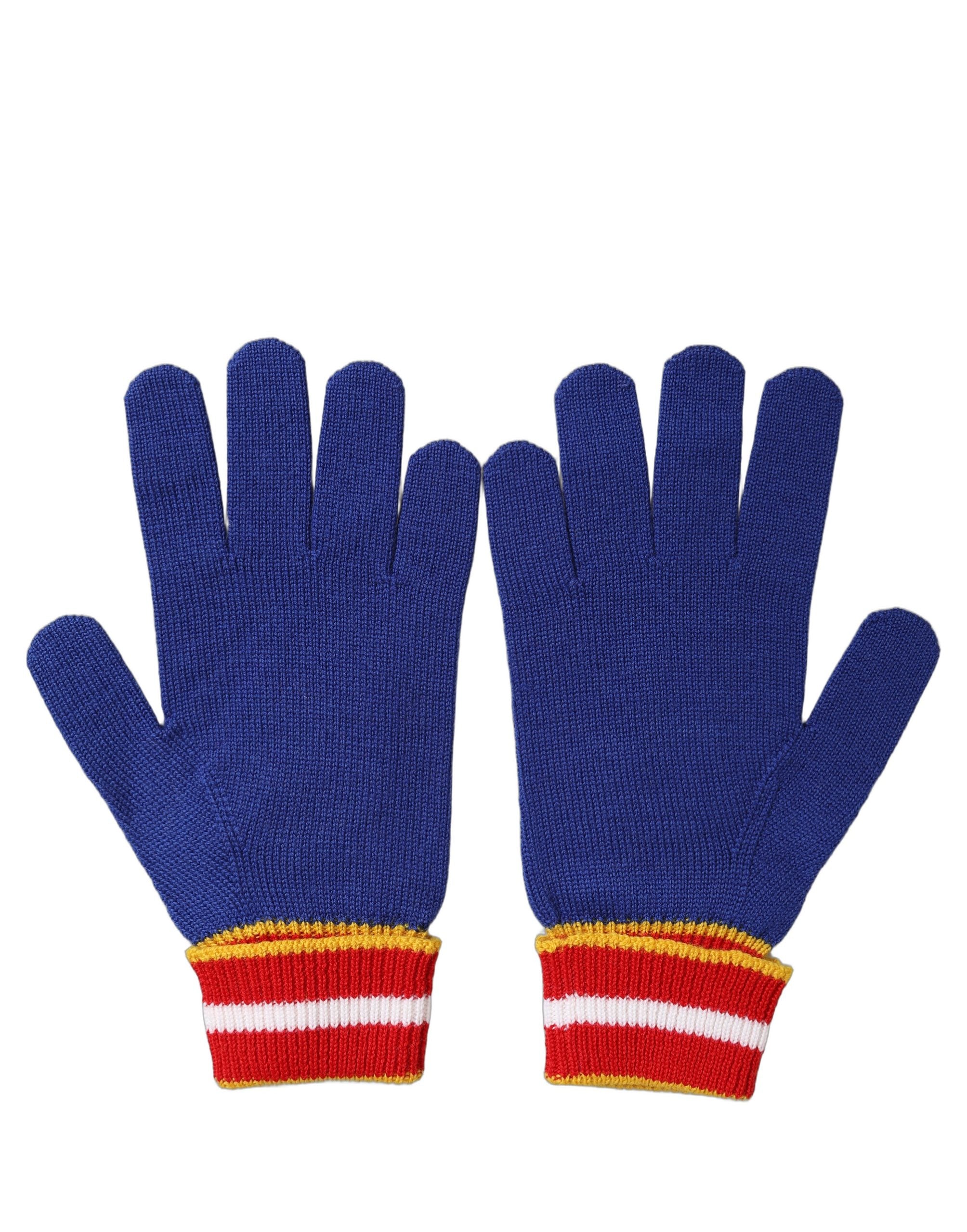 Dolce & Gabbana Blaue gestreifte Wollhandschuhe mit DG-Logo-Stickerei