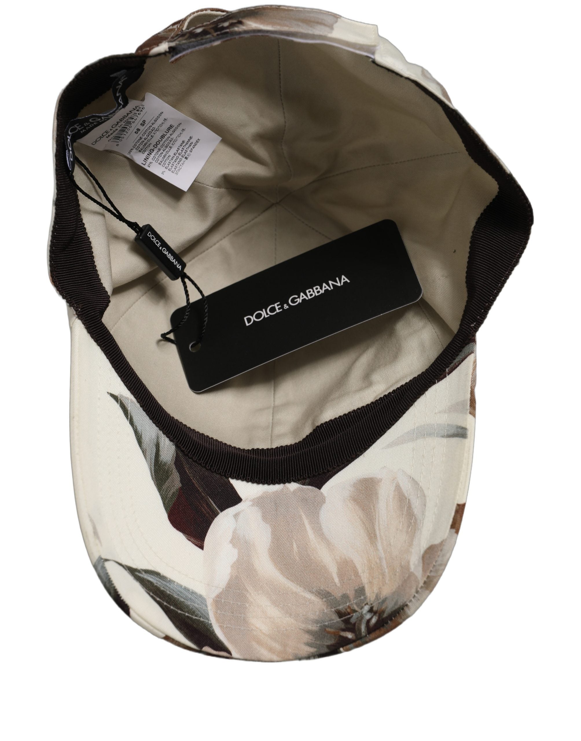 Dolce & Gabbana Herren Baseballkappe aus beigem Baumwoll-Gabardine mit Blumenprint