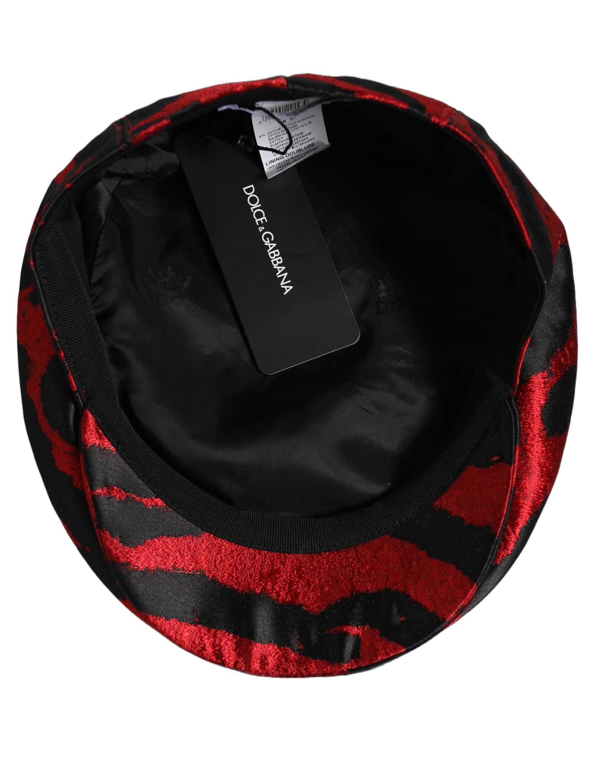 Dolce & Gabbana Herren Mütze "Newsboy Capello" aus Baumwolle in Rot und Schwarz gestreift