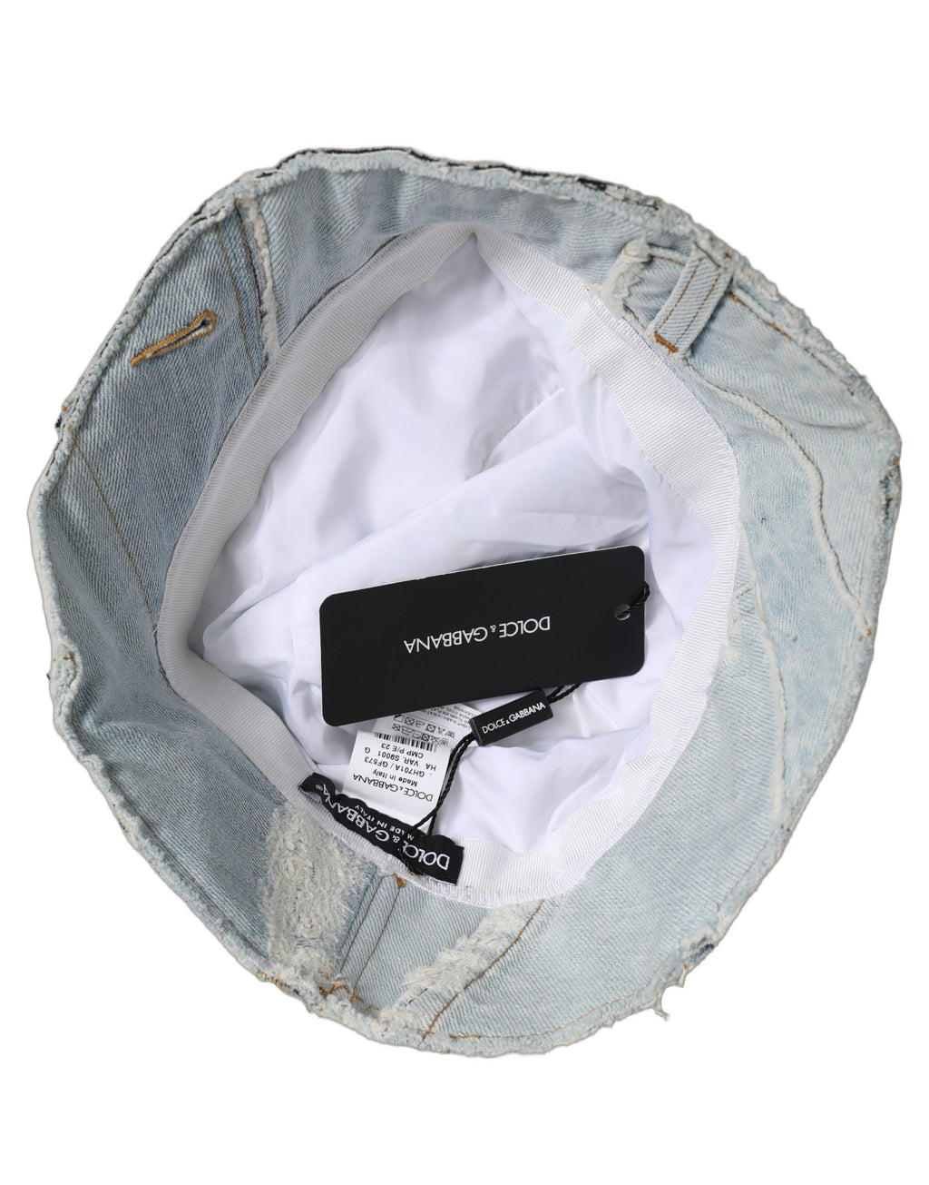 Dolce & Gabbana Herren-Bucket-Hat aus Baumwoll-Denim mit Patchwork-Design in Blau