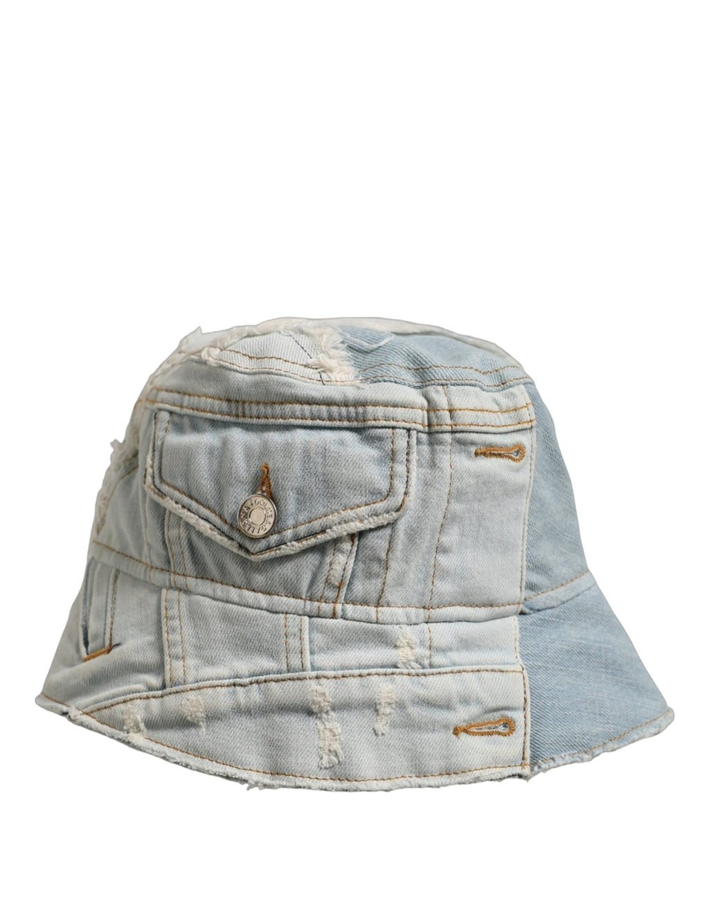Dolce & Gabbana Herren-Bucket-Hat aus Baumwoll-Denim mit Patchwork-Design in Blau