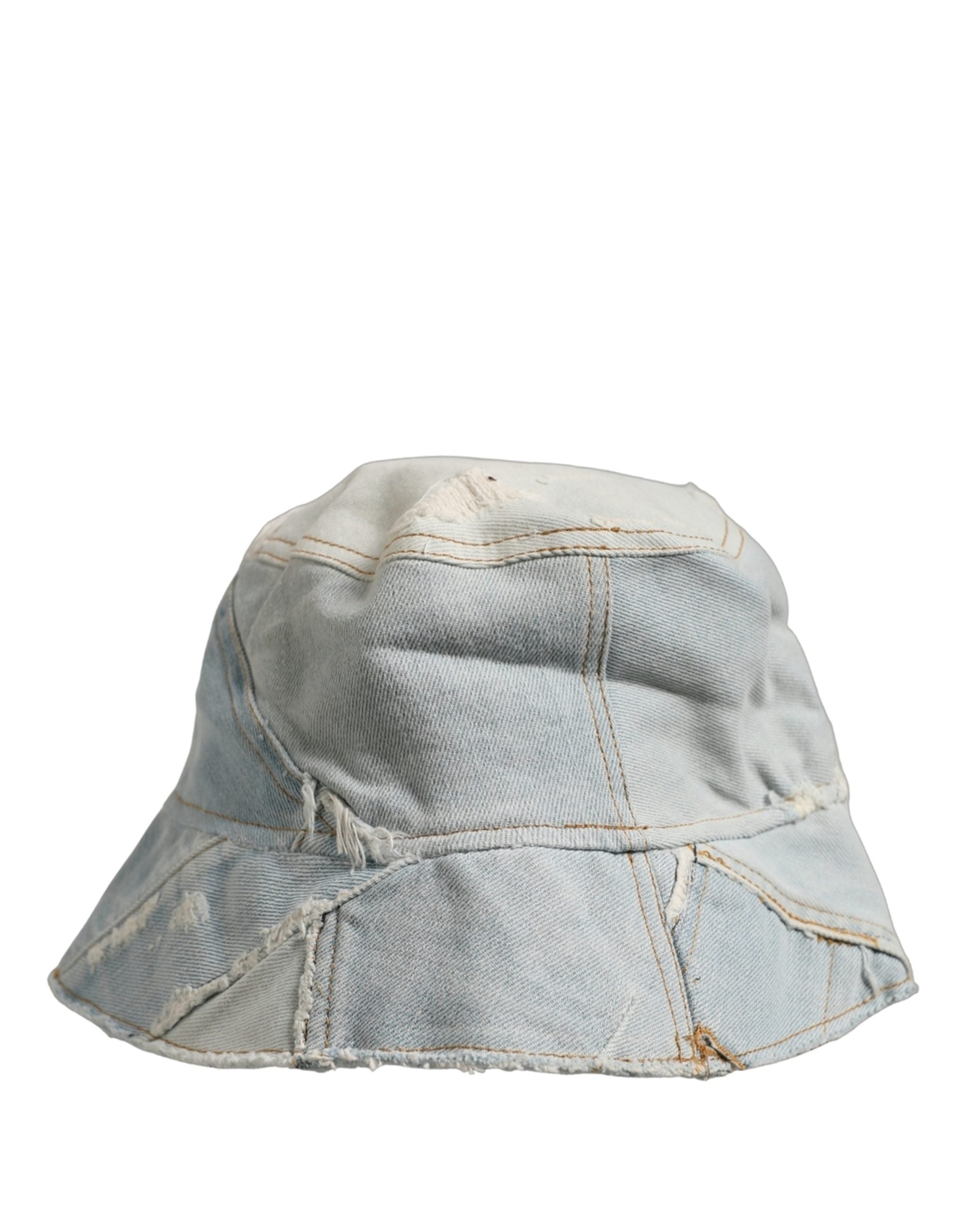 Dolce & Gabbana Herren-Bucket-Hat aus Baumwoll-Denim mit Patchwork-Design in Blau