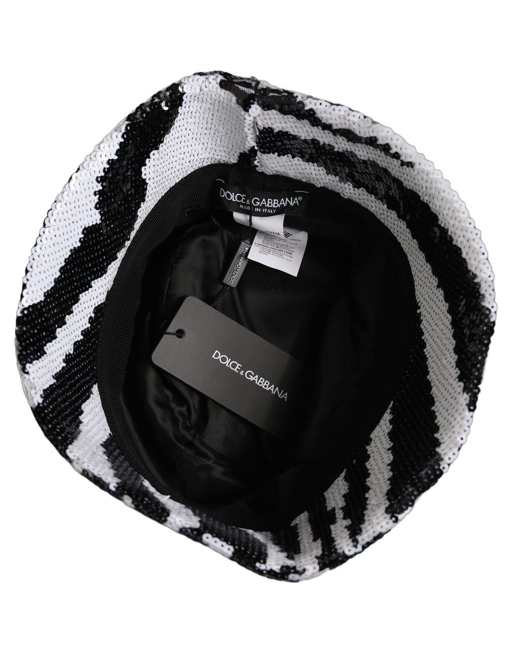 Dolce & Gabbana Herren Hut Schwarz Weiß Zebra Pailletten Bucket Hat
