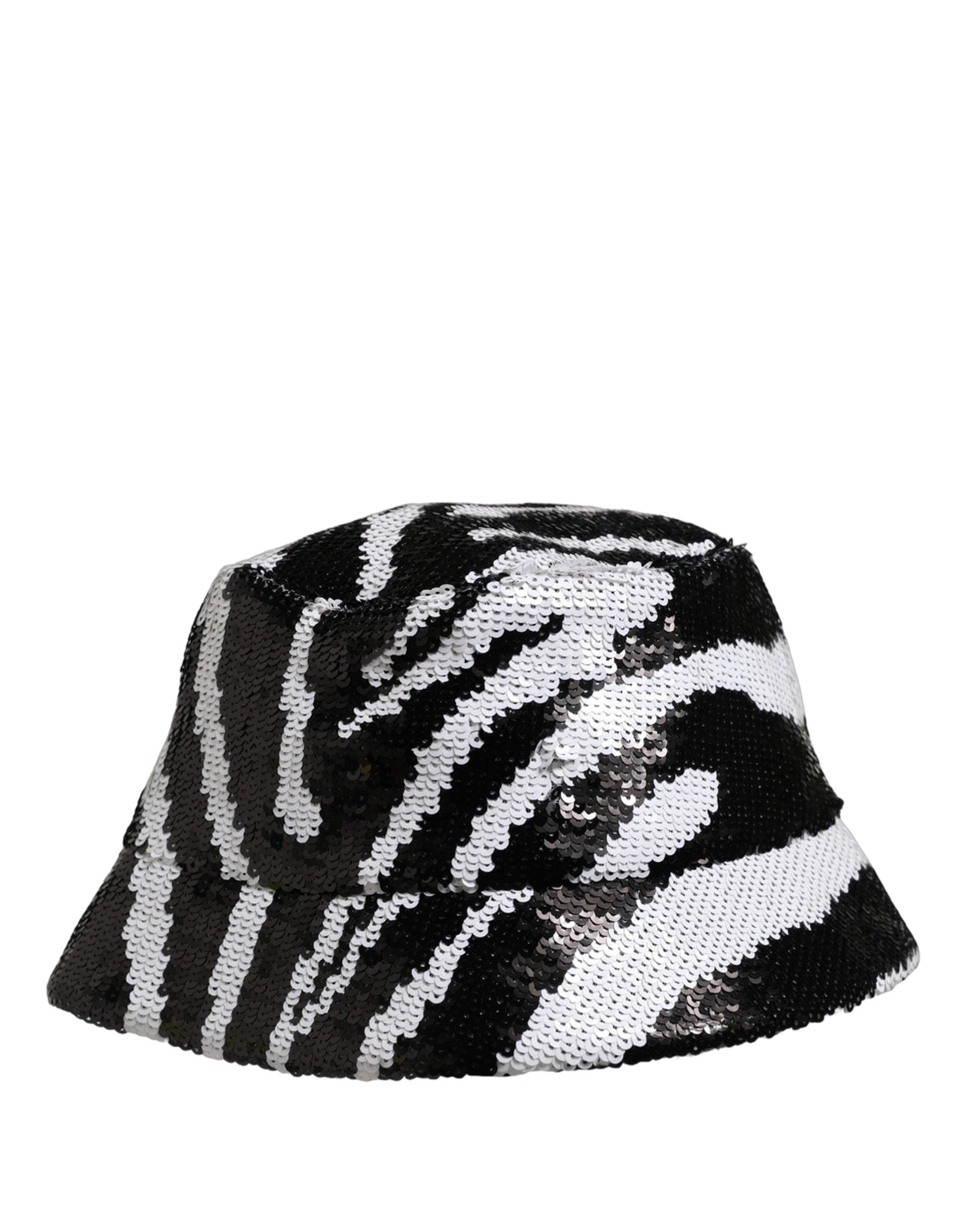 Dolce & Gabbana Herren Hut Schwarz Weiß Zebra Pailletten Bucket Hat