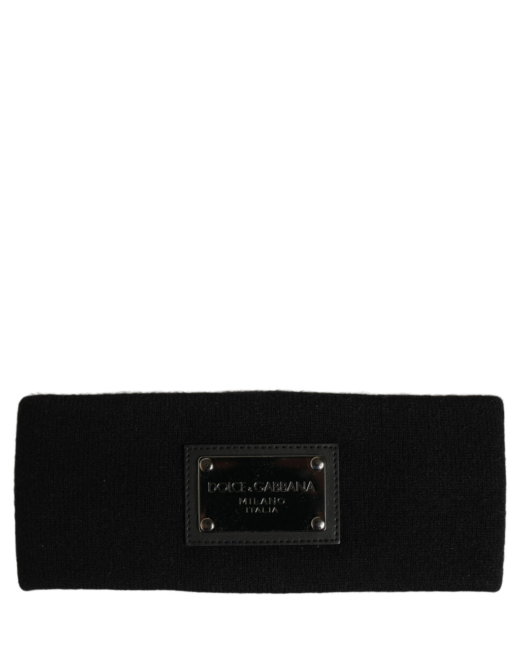 Dolce & Gabbana Herren-Stirnband aus schwarzem Kaschmir mit Logo-Plakette, Einheitsgröße