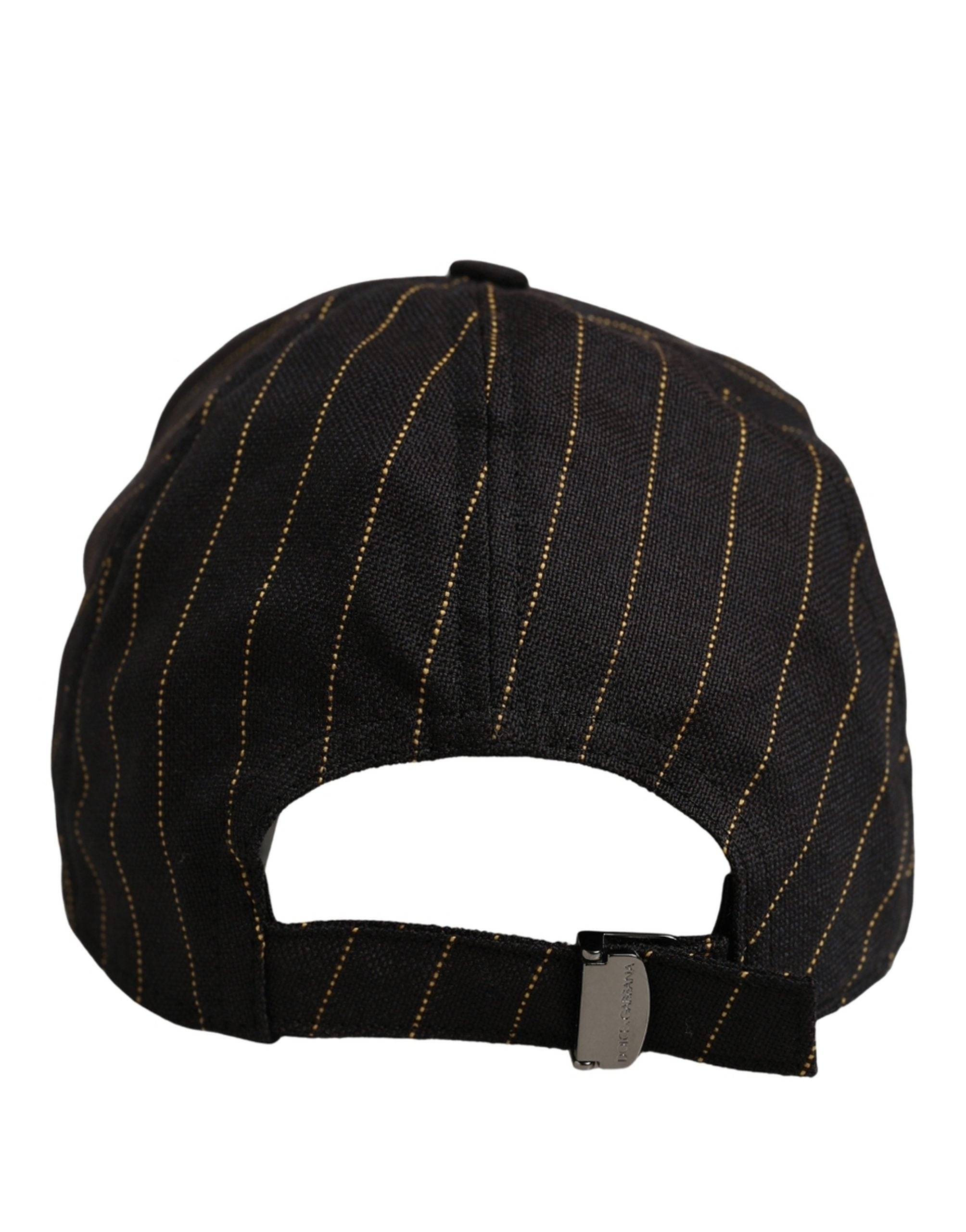 Dolce & Gabbana Schwarze Baseballkappe aus Baumwolle mit goldenen Nadelstreifen