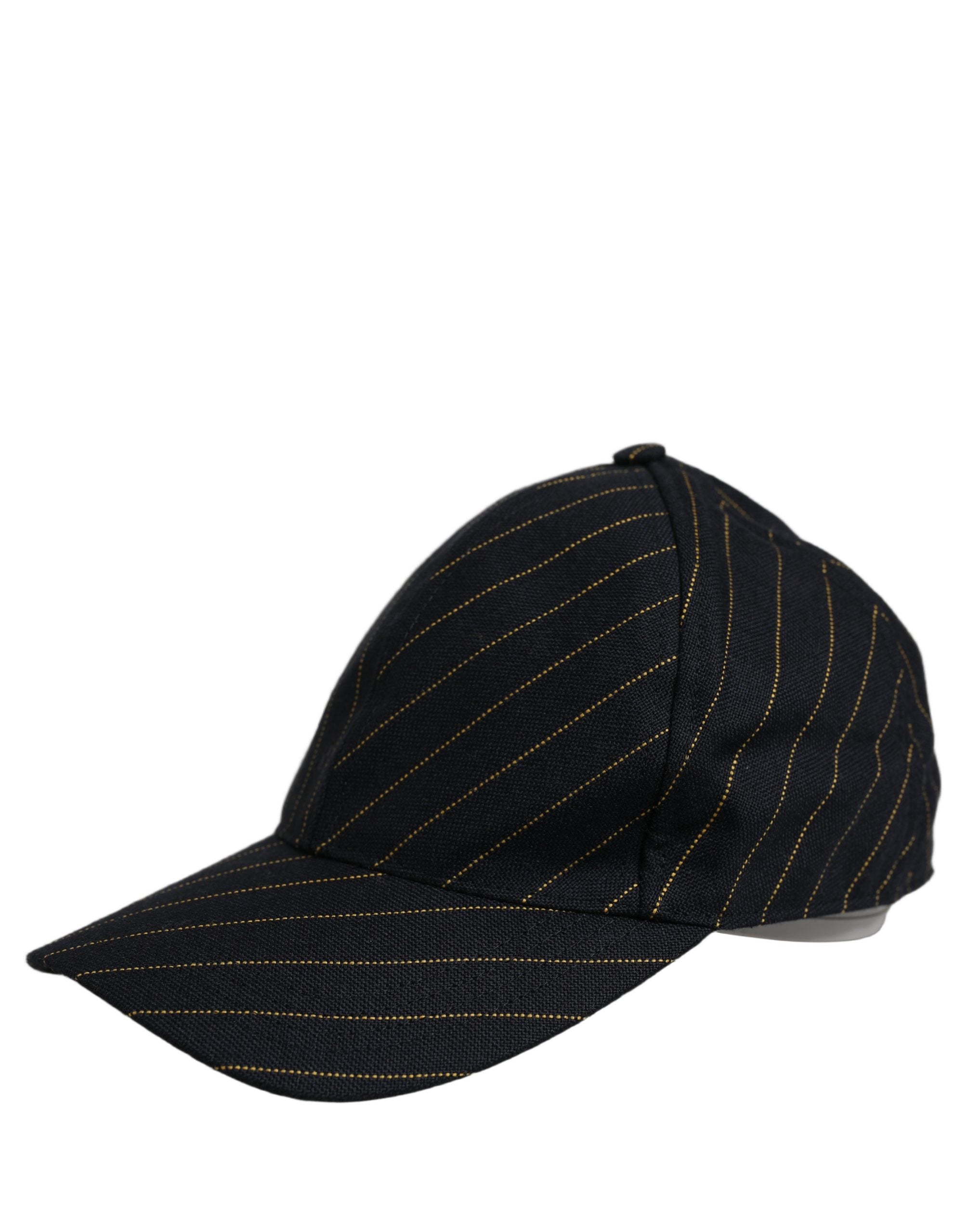 Dolce & Gabbana Schwarze Baseballkappe aus Baumwolle mit goldenen Nadelstreifen
