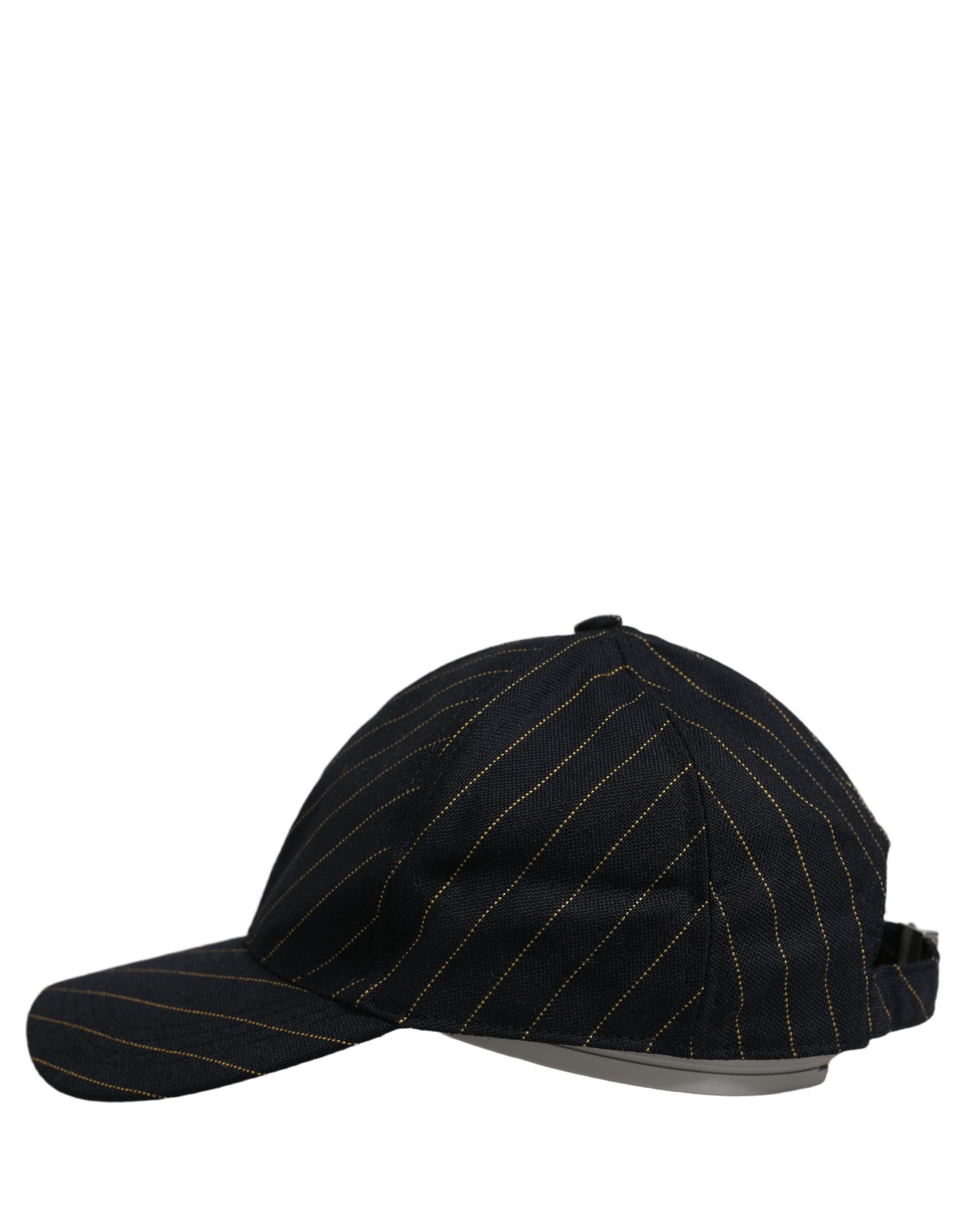 Dolce & Gabbana Schwarze Baseballkappe aus Baumwolle mit goldenen Nadelstreifen