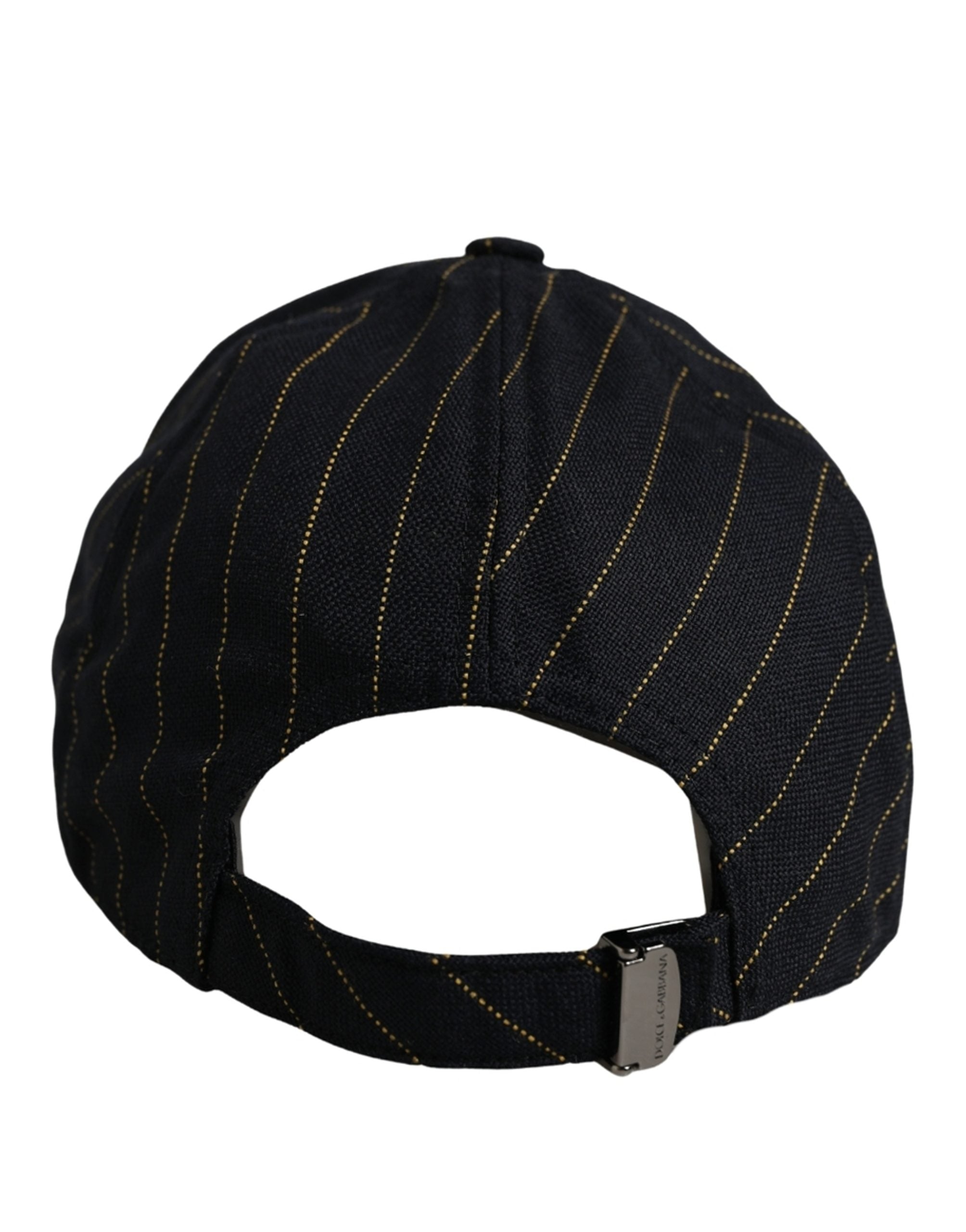 Dolce & Gabbana Schwarze Baseballkappe aus Baumwolle mit goldenen Nadelstreifen