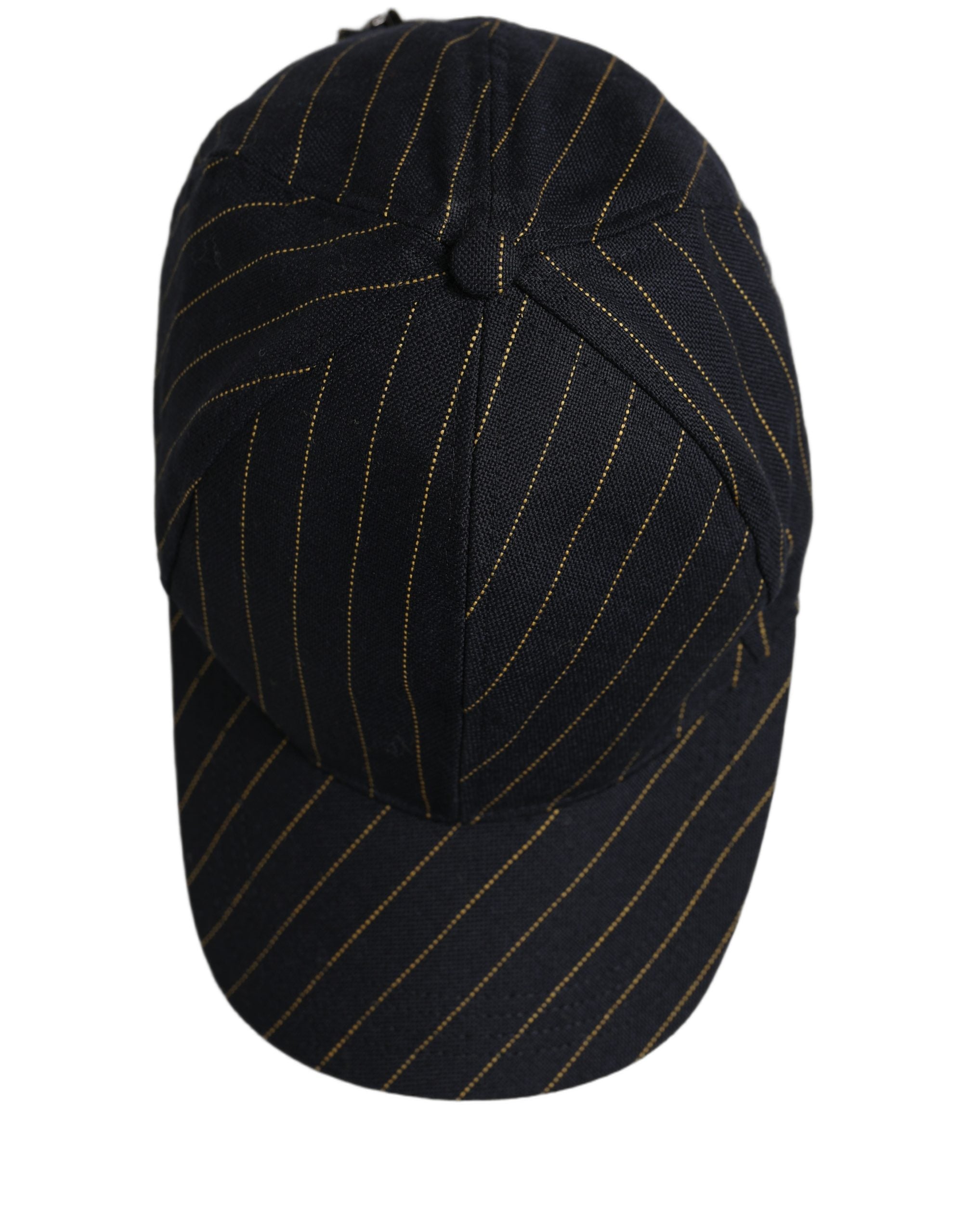 Dolce & Gabbana Schwarze Baseballkappe aus Baumwolle mit goldenen Nadelstreifen