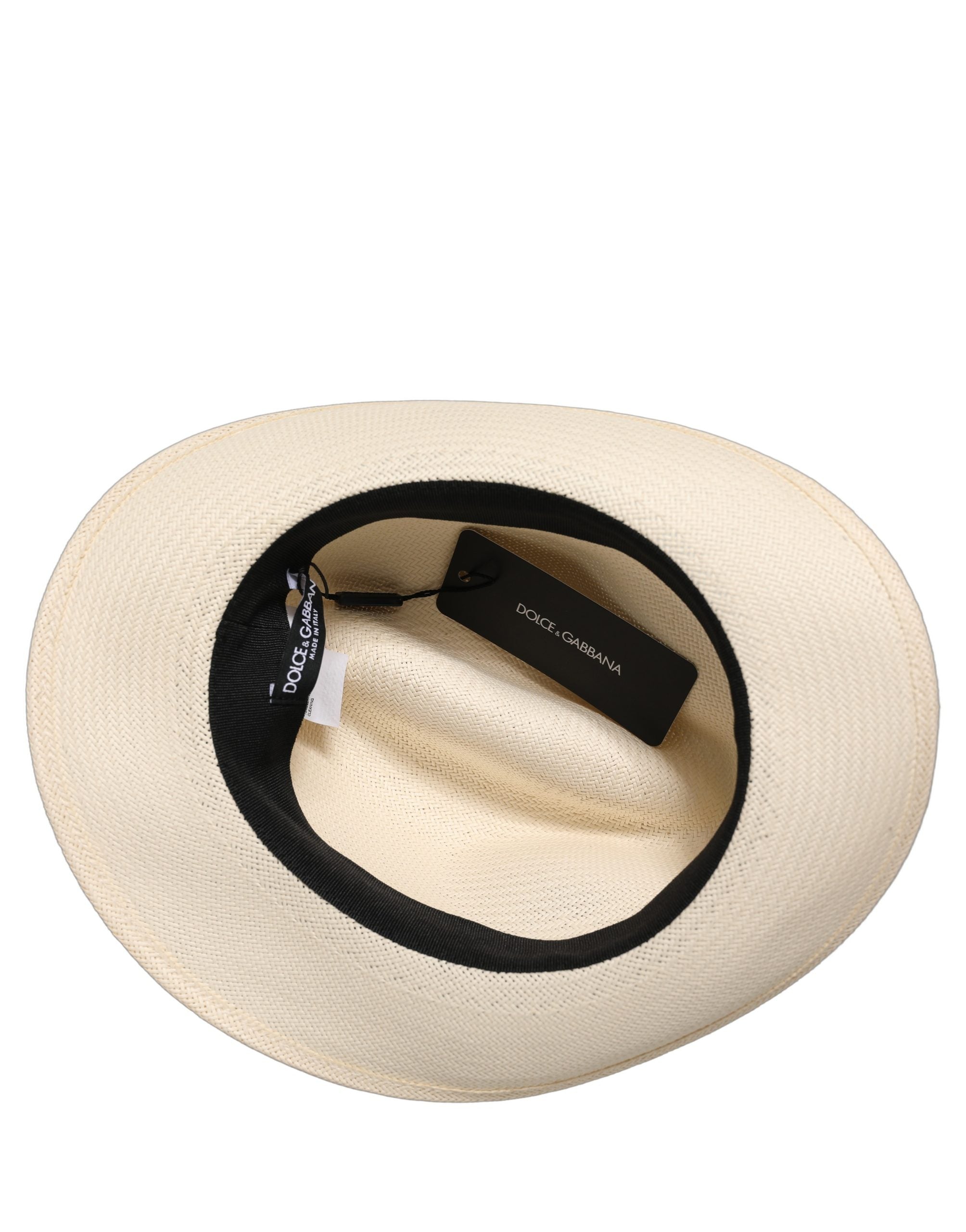 Dolce & Gabbana Herren Weißer Papierstroh Fedora Panama Hut