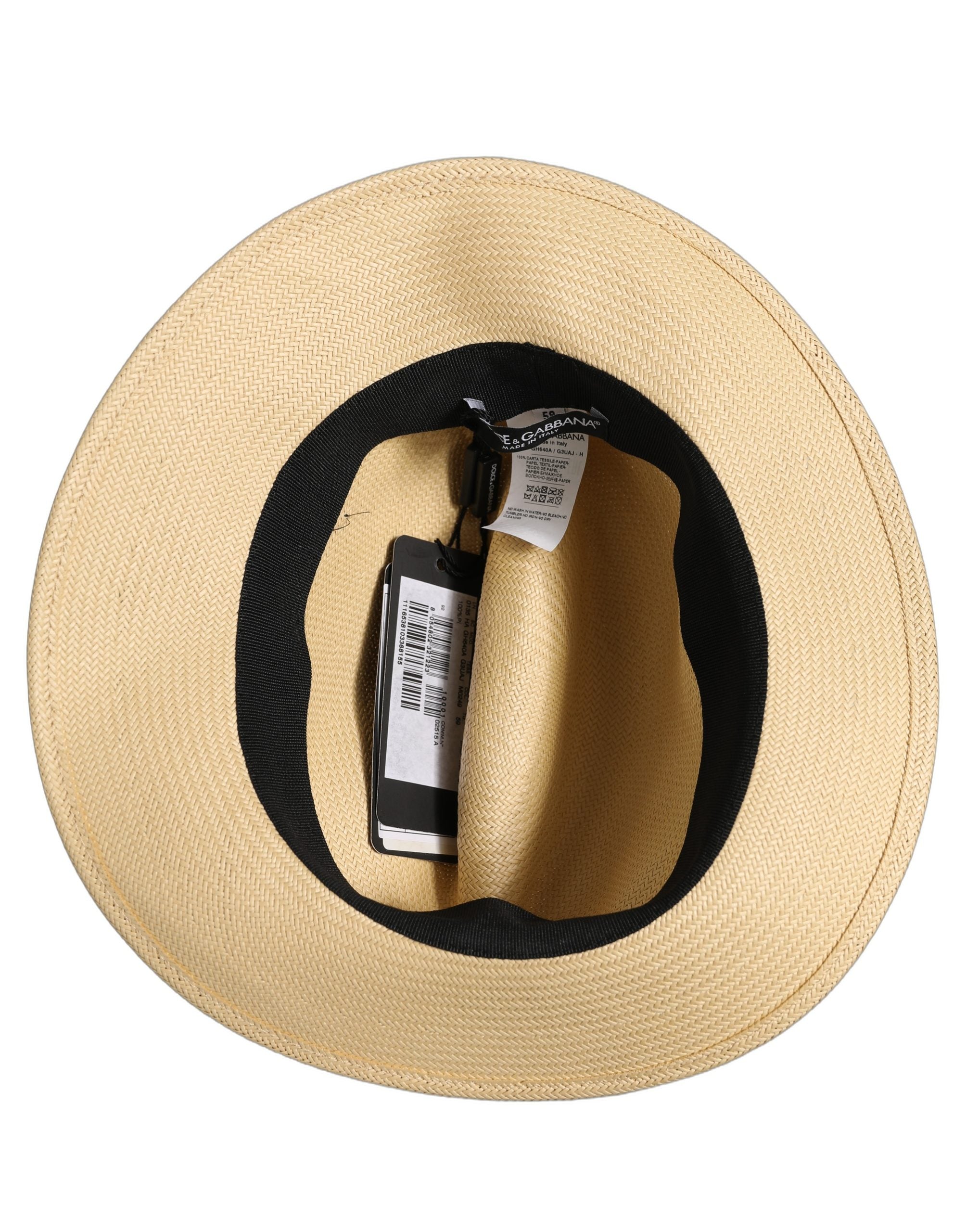 Dolce & Gabbana Herren Beige Paper Straw Fedora Panama Hut
