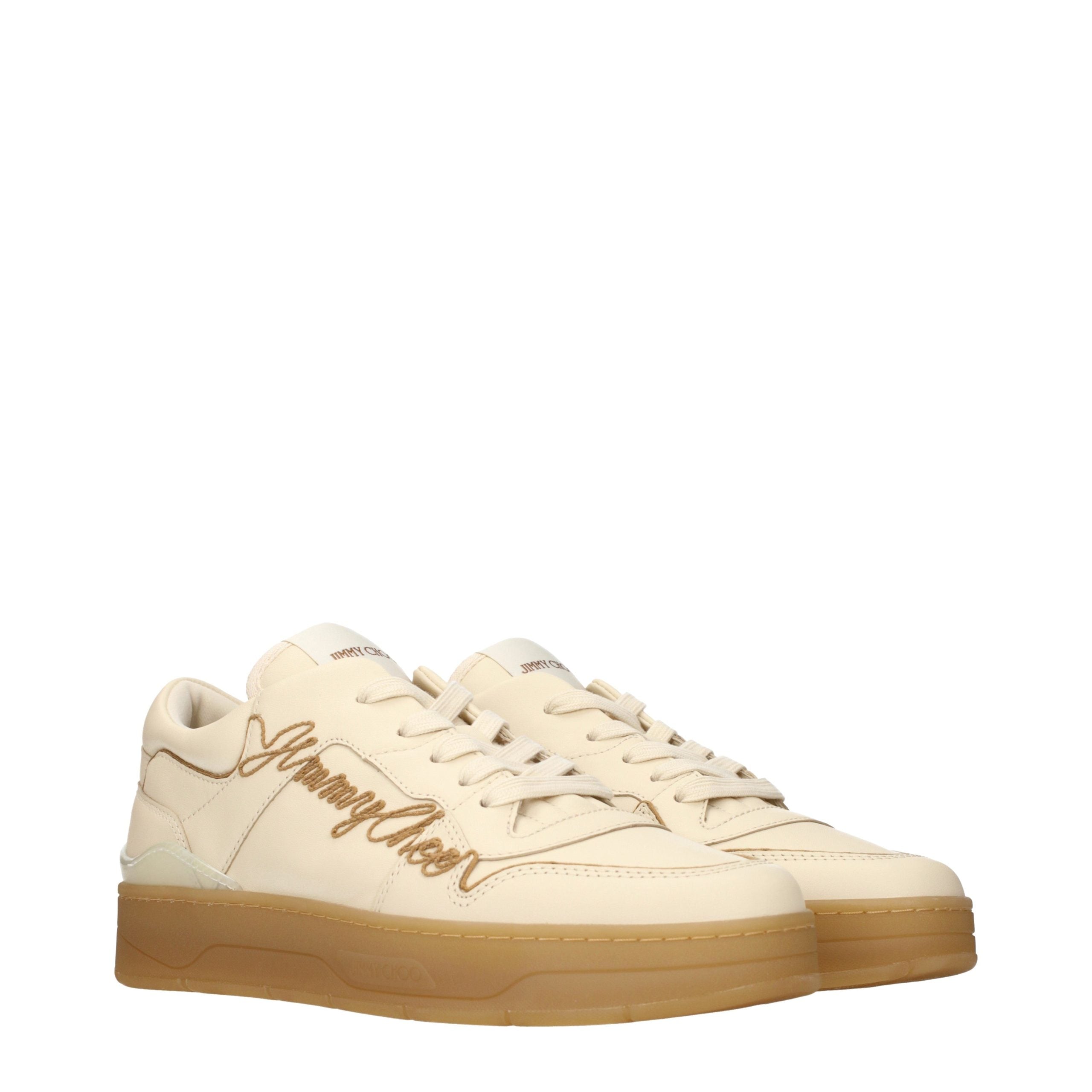 Jimmy Choo Beige Leather Low Top Sneakers