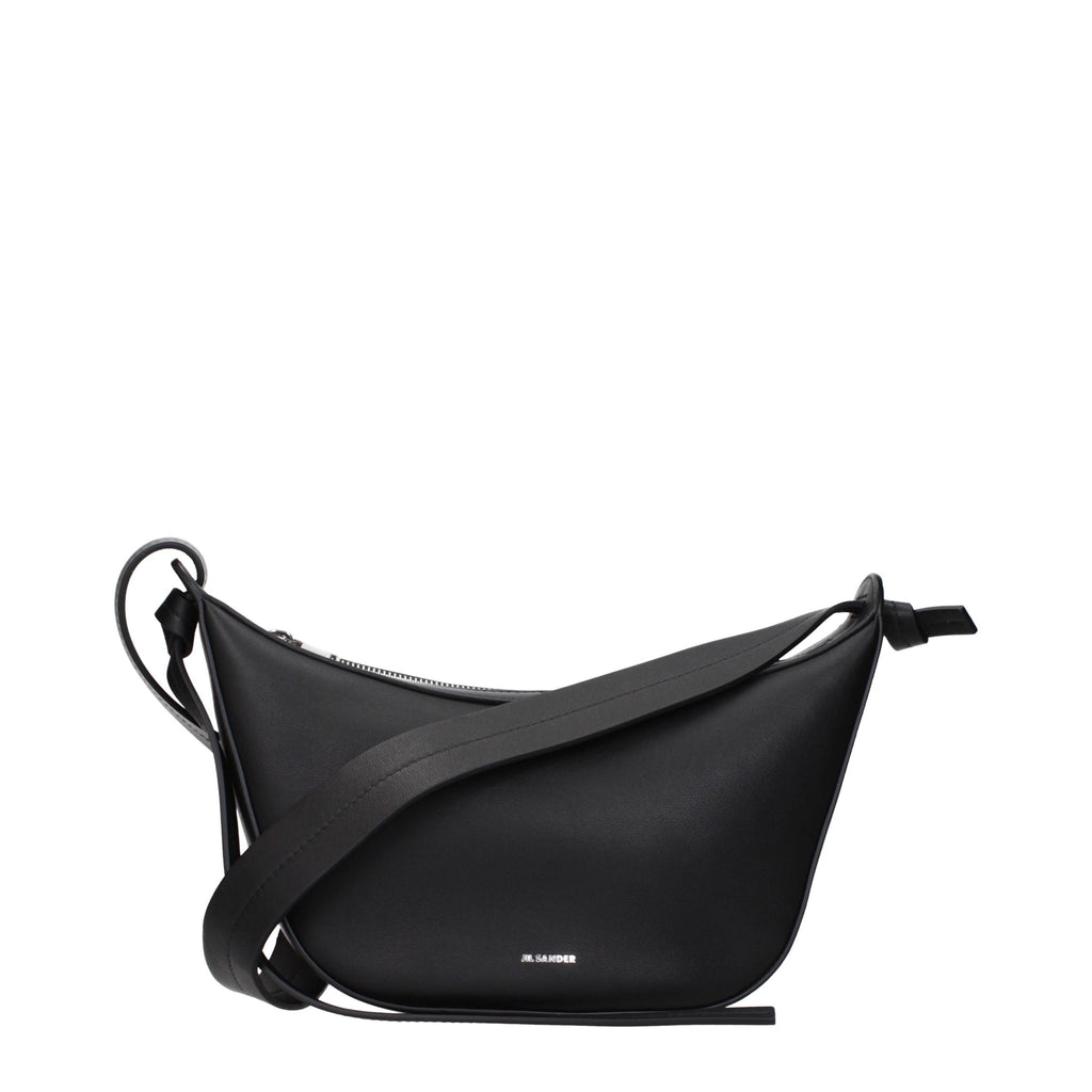 Jil Sander Schwarze Leder Umhängetasche