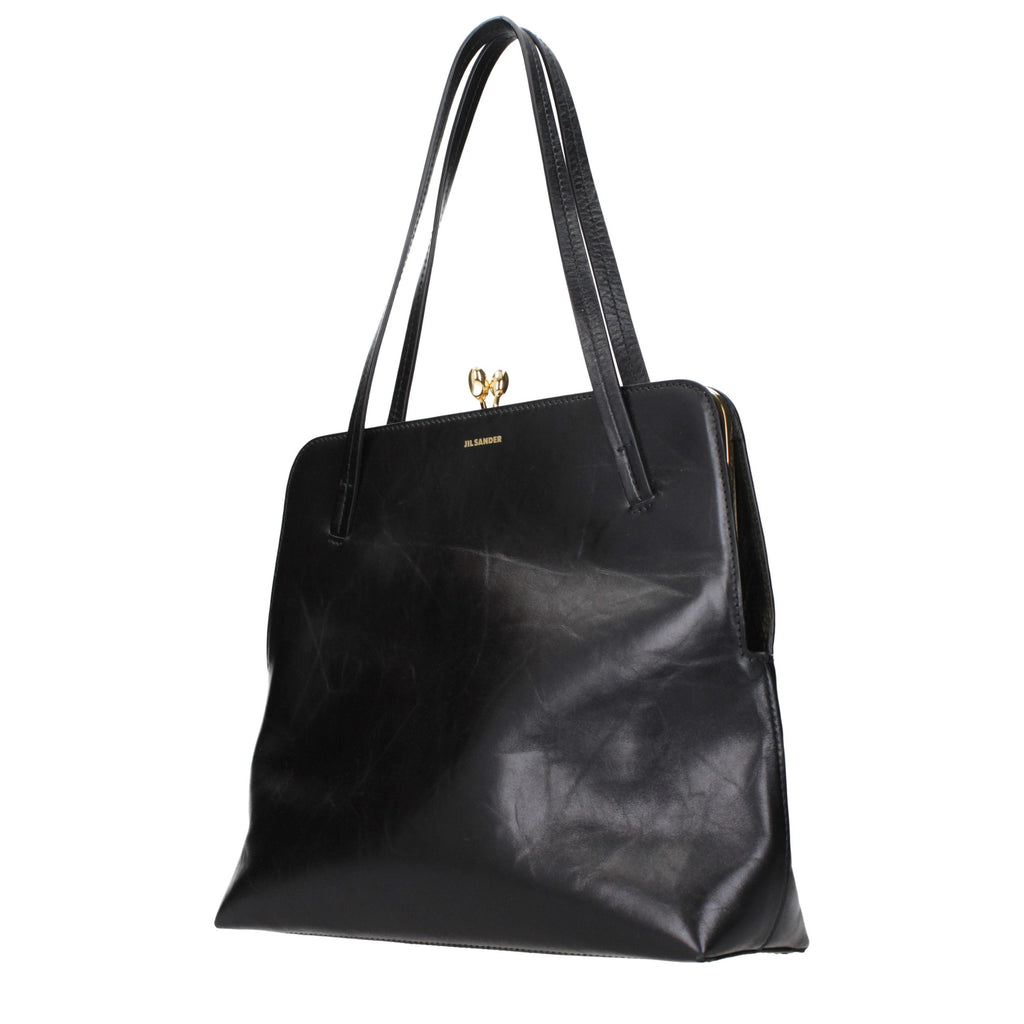 Jil Sander Schwarze Leder Umhängetasche