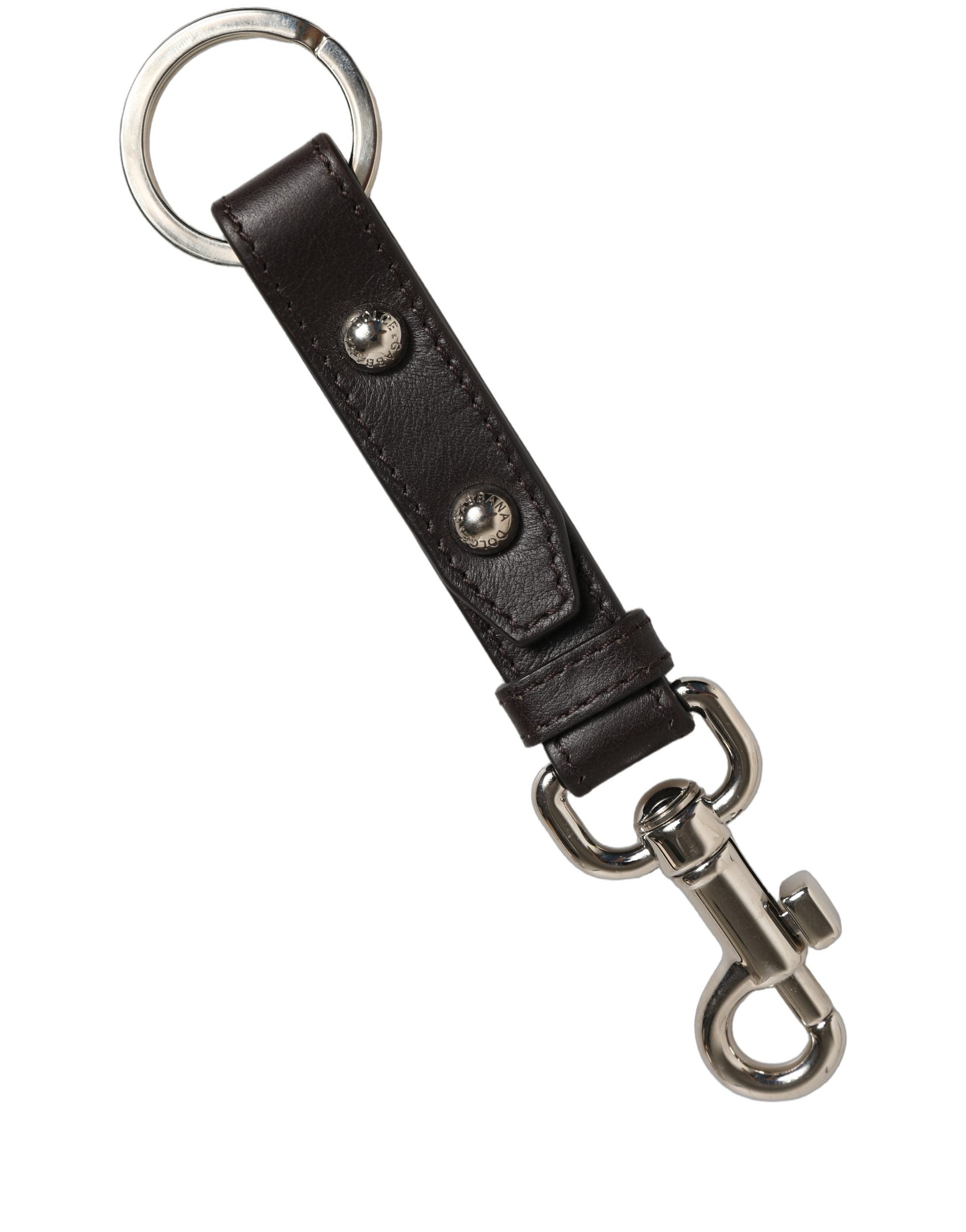 Dolce & Gabbana Schwarzer Schlüsselanhänger aus Leder mit silberner Messing-Hardware